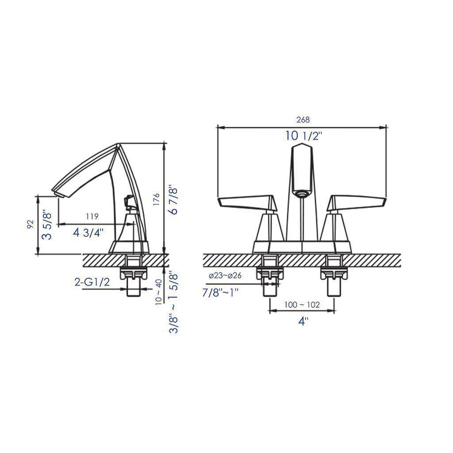 ALFI Brand AB1003-BN Brushed Nickel Centerset Brass Bathroom Sink Faucet With Two Lever Handles