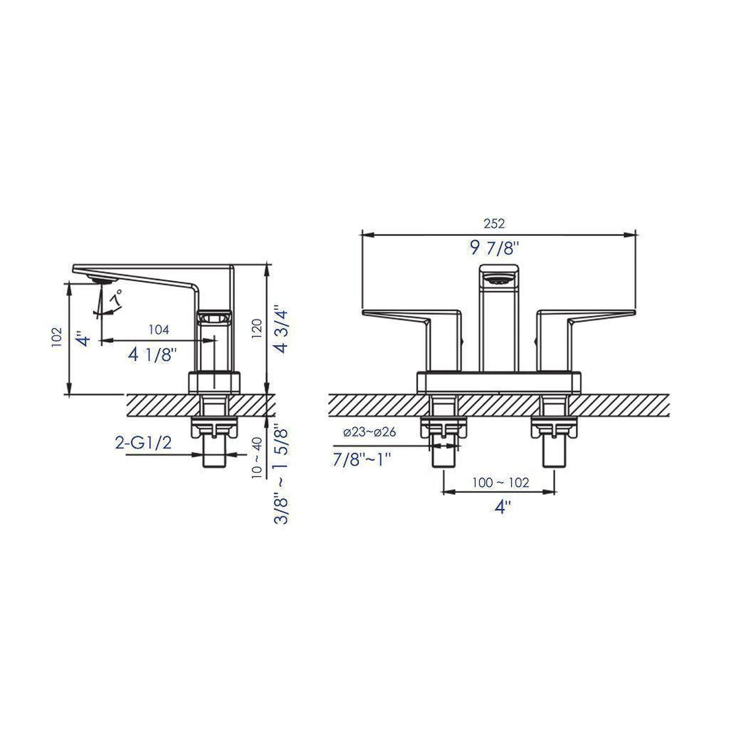 ALFI Brand AB1020-PC Brushed Nickel Centerset Brass Bathroom Sink Faucet With Two Lever Handles