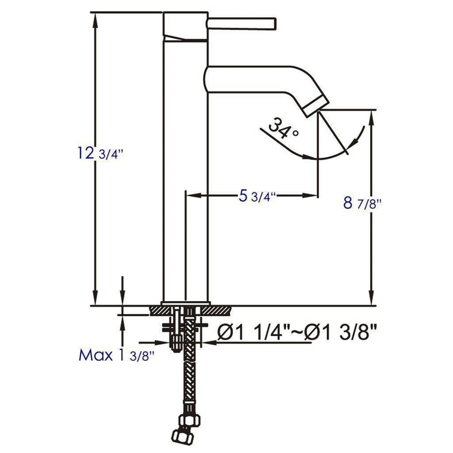 ALFI Brand AB1023-BN Brushed Nickel Vessel Round Spout Brass Bathroom Sink Faucet With Single Lever