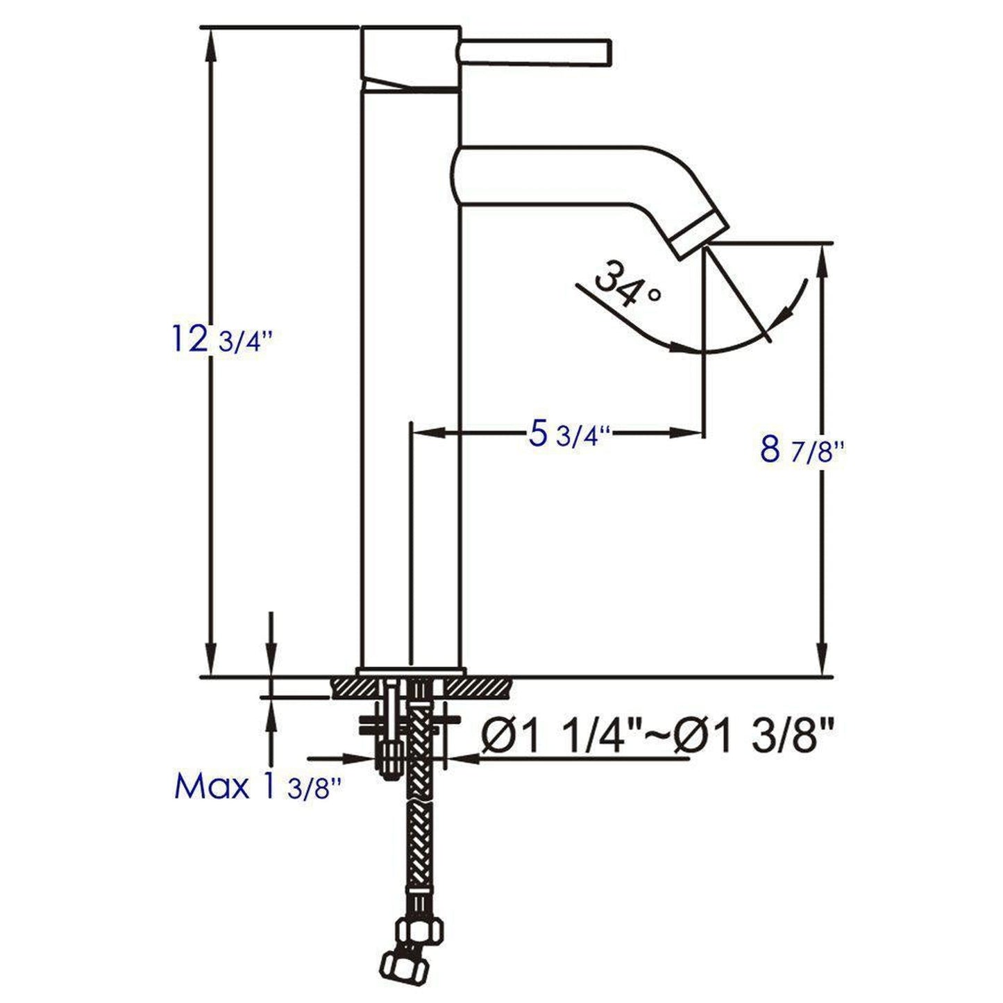 ALFI Brand AB1023-PC Polished Chrome Vessel Round Spout Brass Bathroom Sink Faucet With Single Lever