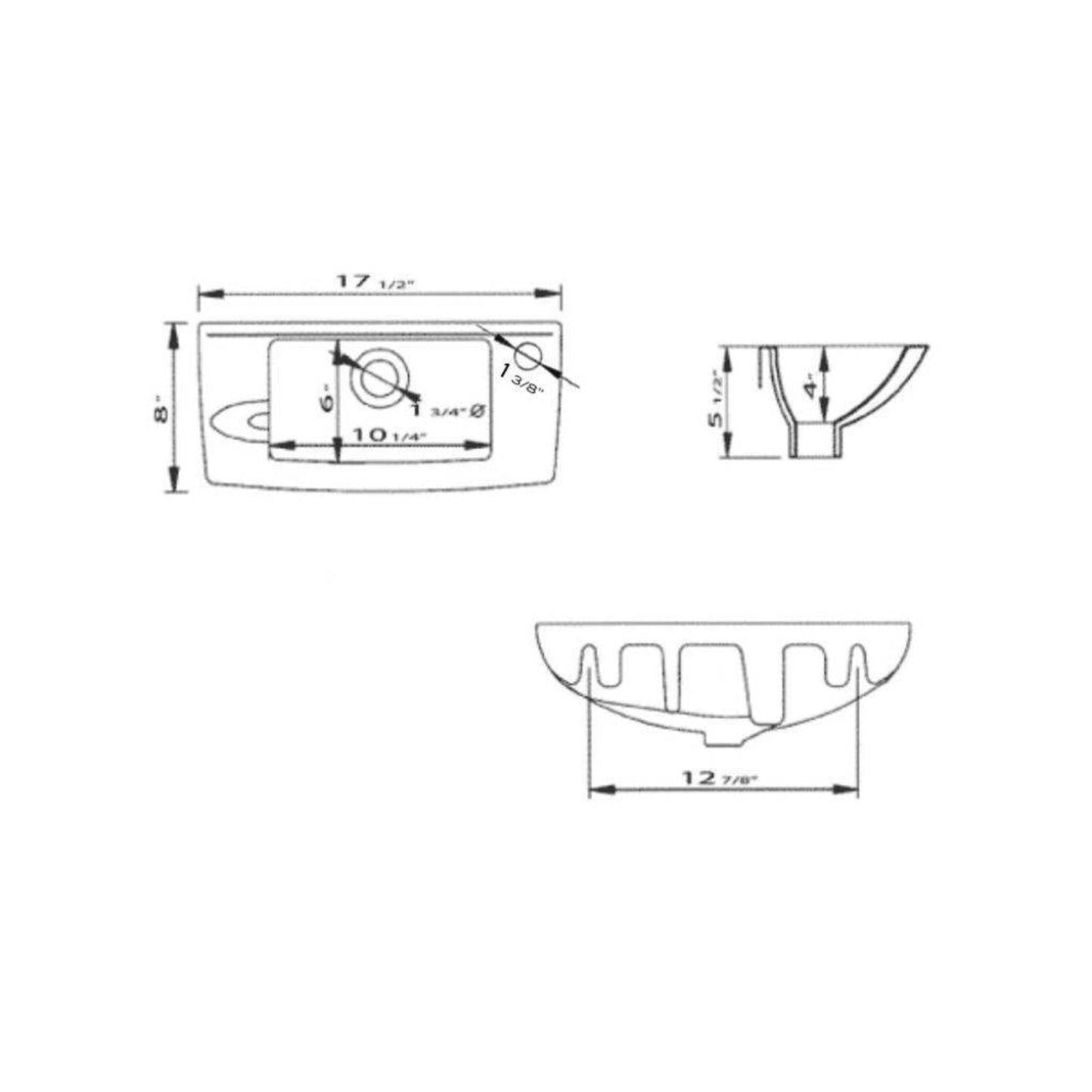 ALFI Brand AB103 18" White Wall-Mounted Rectangle Ceramic Bathroom Sink With Single Faucet Hole