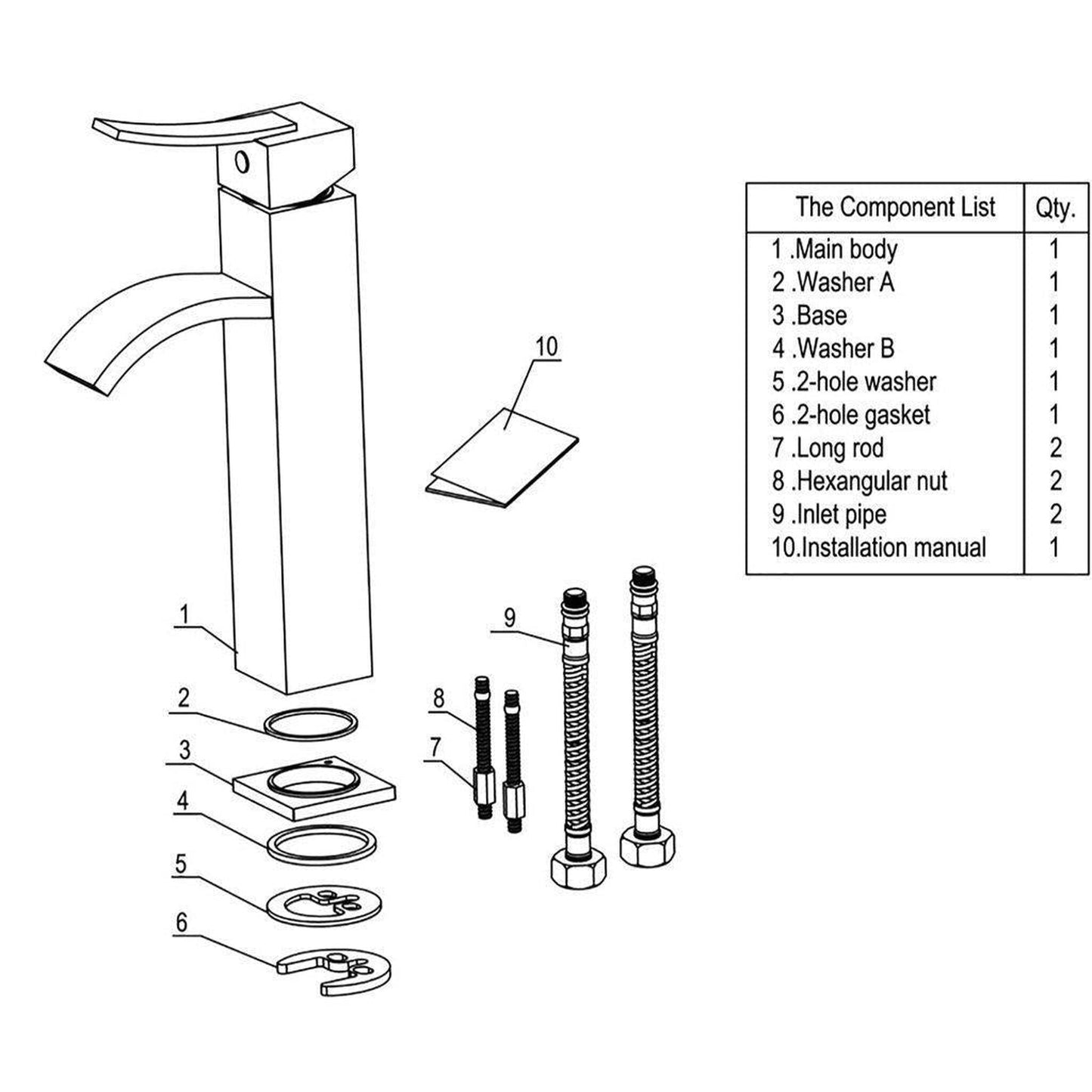 ALFI Brand AB1158-PC Polished Chrome Vessel Square Body Curved Spout Brass Bathroom Sink Faucet With Single Lever