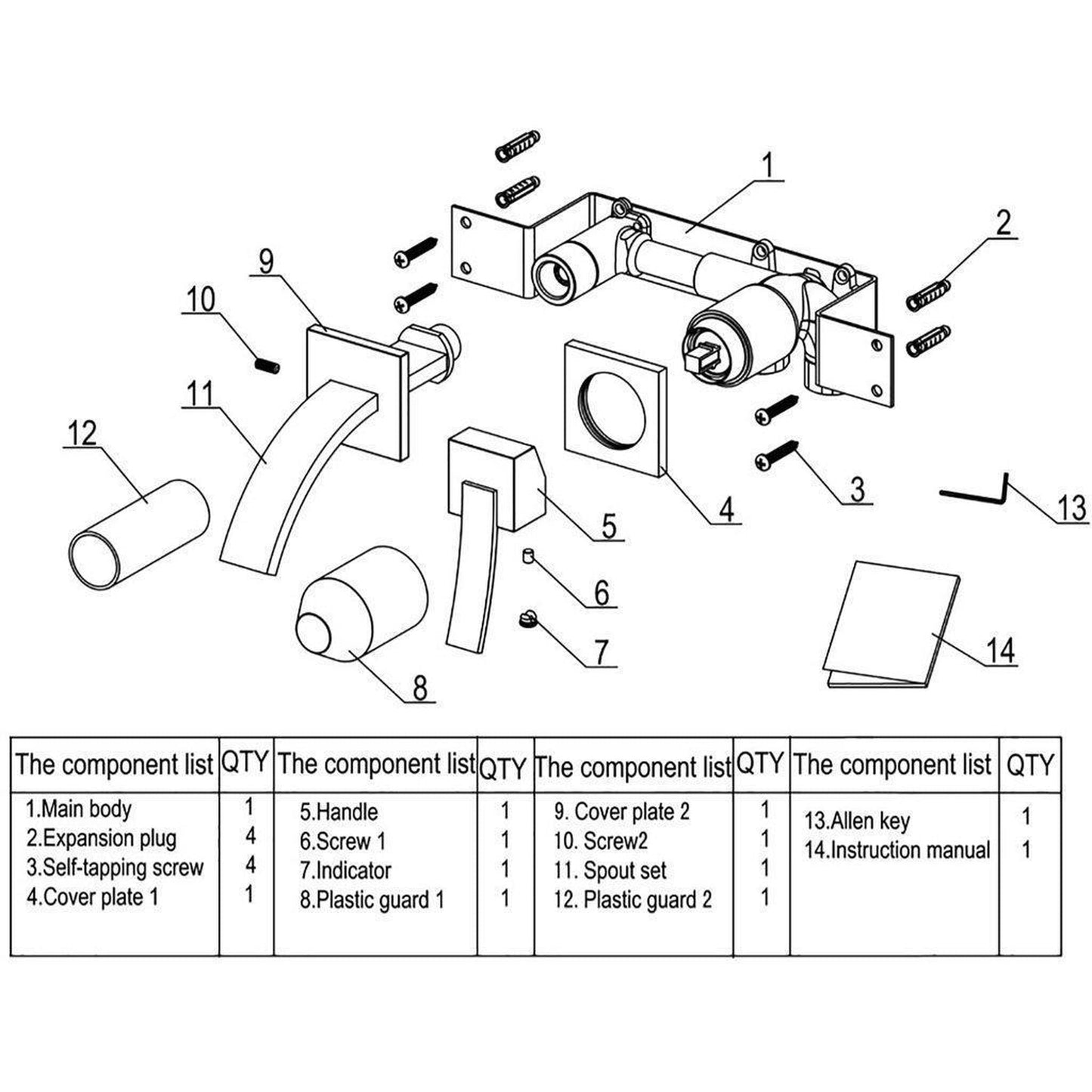 ALFI Brand AB1256-PC Polished Chrome Wall-Mounted Square Curved Spout Brass Bathroom Sink Faucet With Single Lever