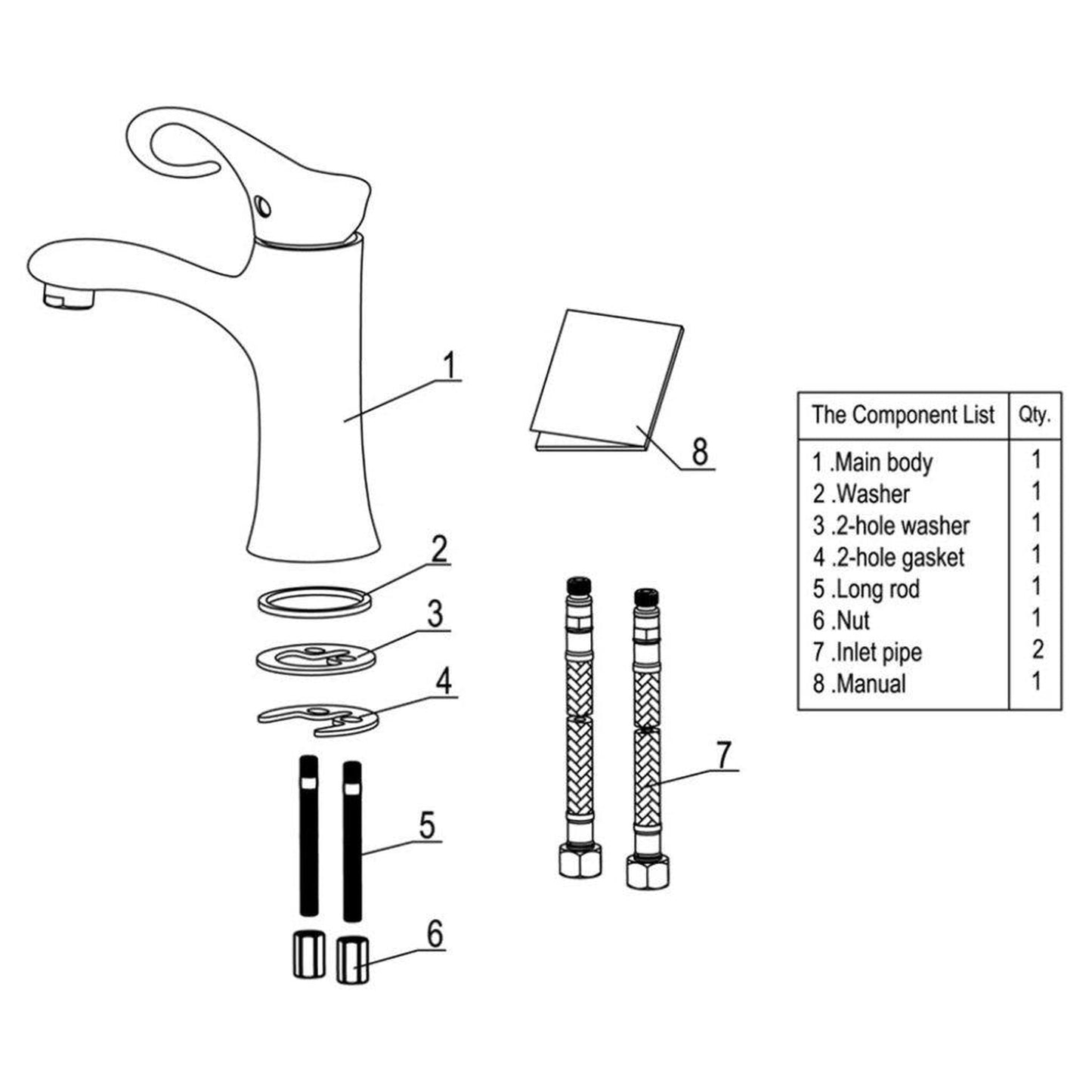 ALFI Brand AB1295-BN Brushed Nickel Single Hole Brass Bathroom Sink Faucet With Curled Single Lever