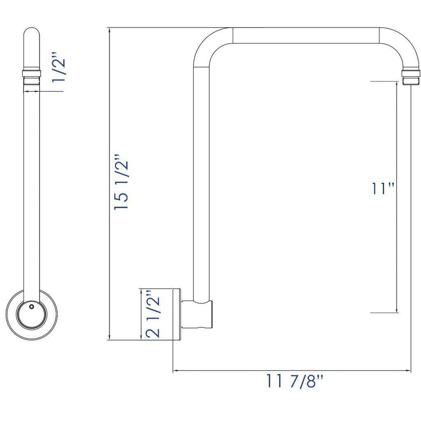 ALFI Brand AB12GRW-PC 12" Polished Chrome Wall-Mounted Round Solid Brass Raised Shower Arm