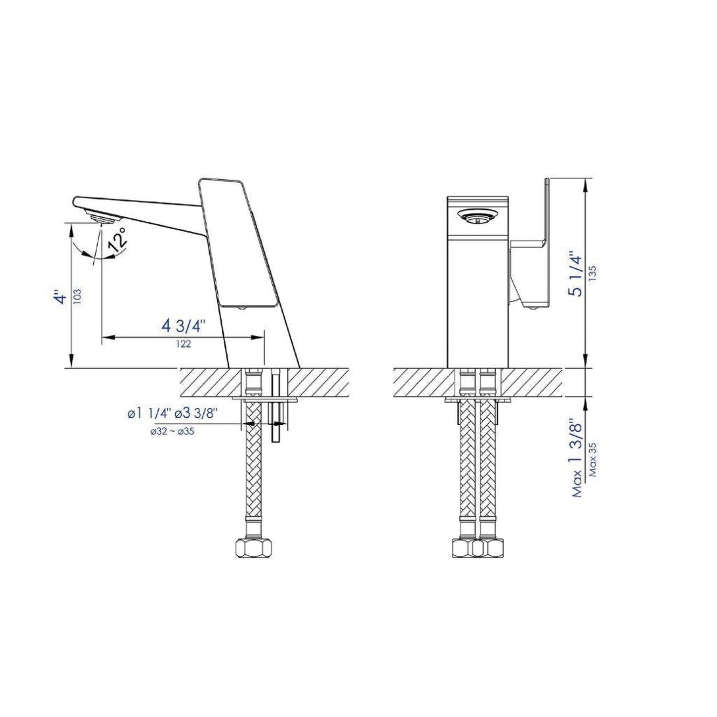 ALFI Brand AB1470-PC Polished Chrome Single Hole Brass Bathroom Sink Faucet With Single Lever