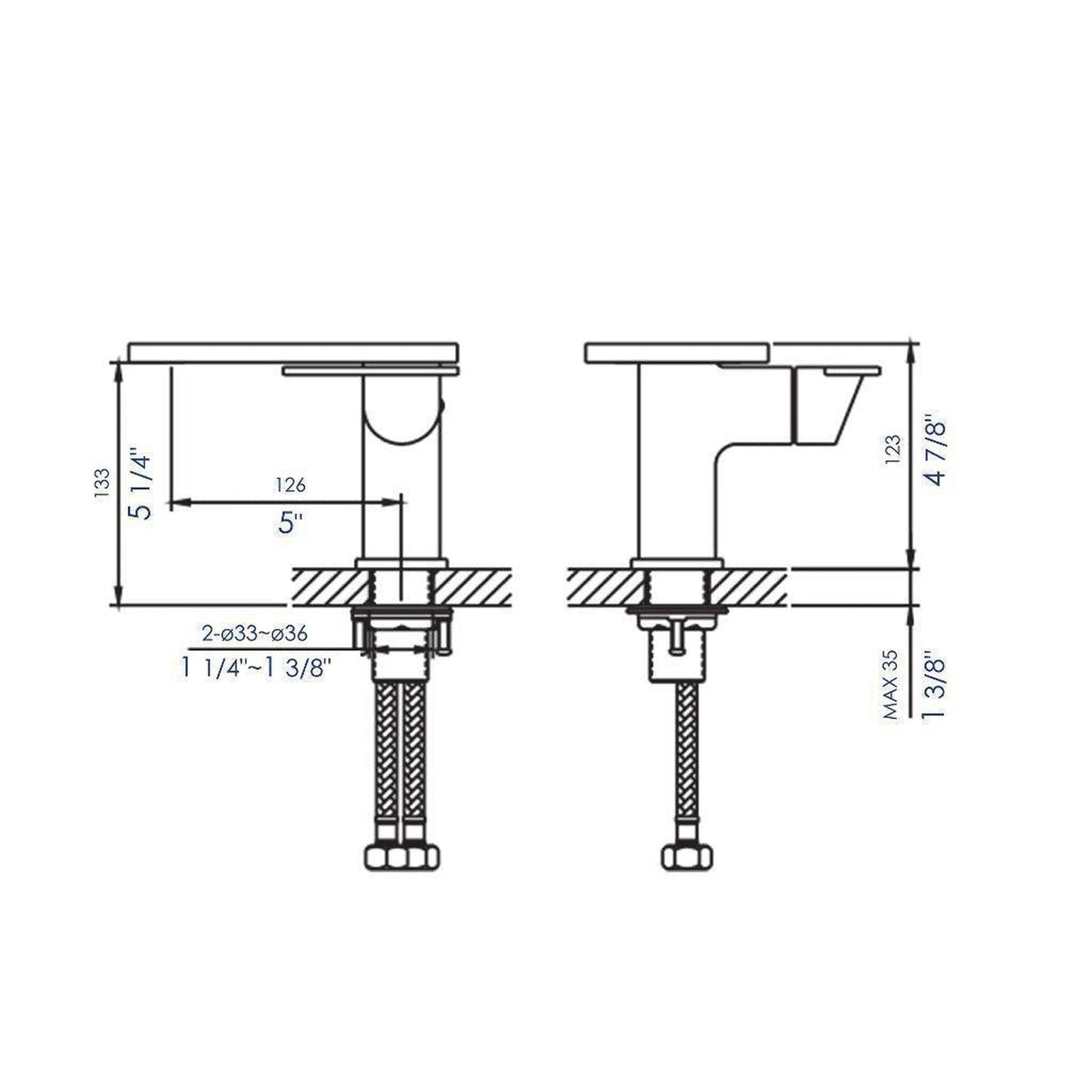 ALFI Brand AB1882-PC Polished Chrome Single Hole Flat Rectangle Shelf Spout Brass Bathroom Sink Faucet With Single Lever