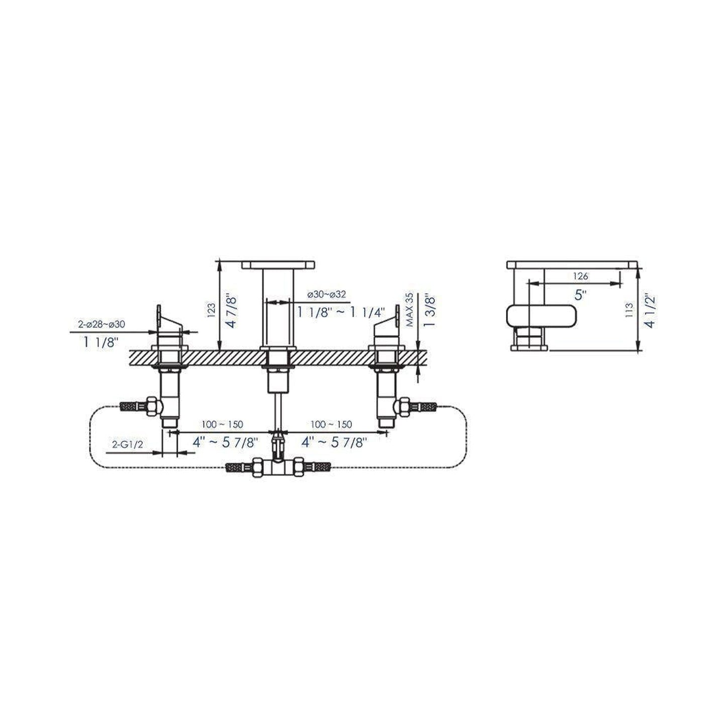 ALFI Brand AB1884-PC Polished Chrome Widespread Flat Rectangle Shelf Spout Brass Bathroom Sink Faucet With Two Lever Handles