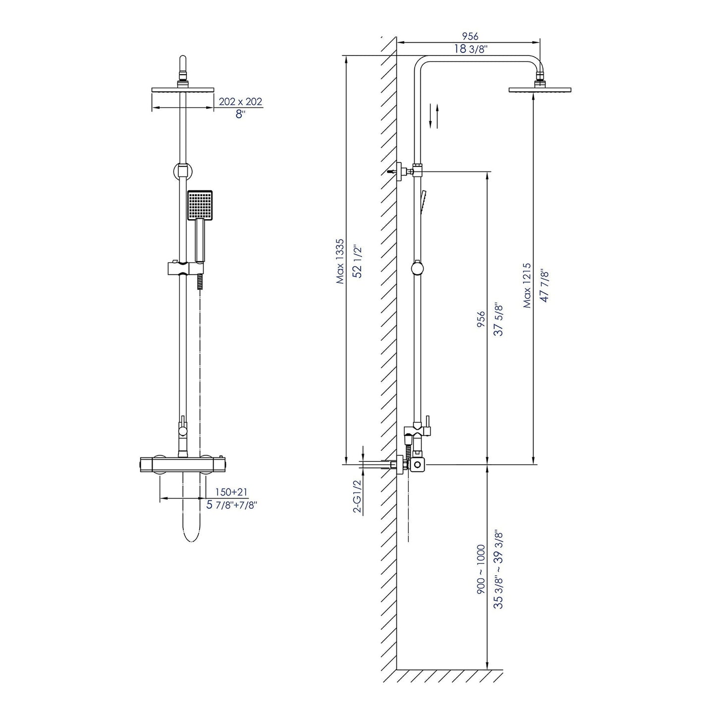 ALFI Brand AB2862-BN Brushed Nickel Square Style Thermostatic Exposed Shower Set