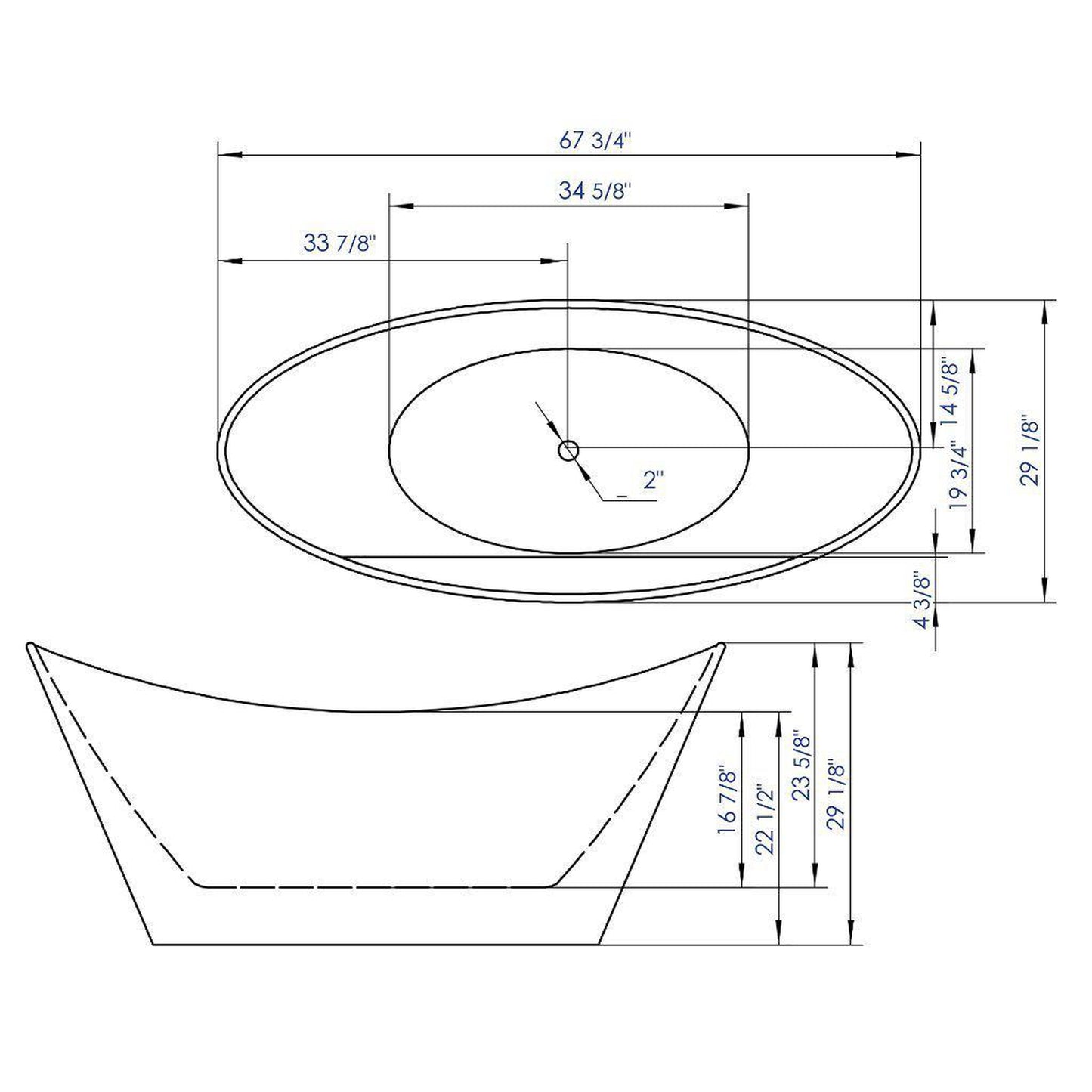 ALFI Brand AB8803 68" One Person Freestanding White Oval Acrylic Soaking Bathtub