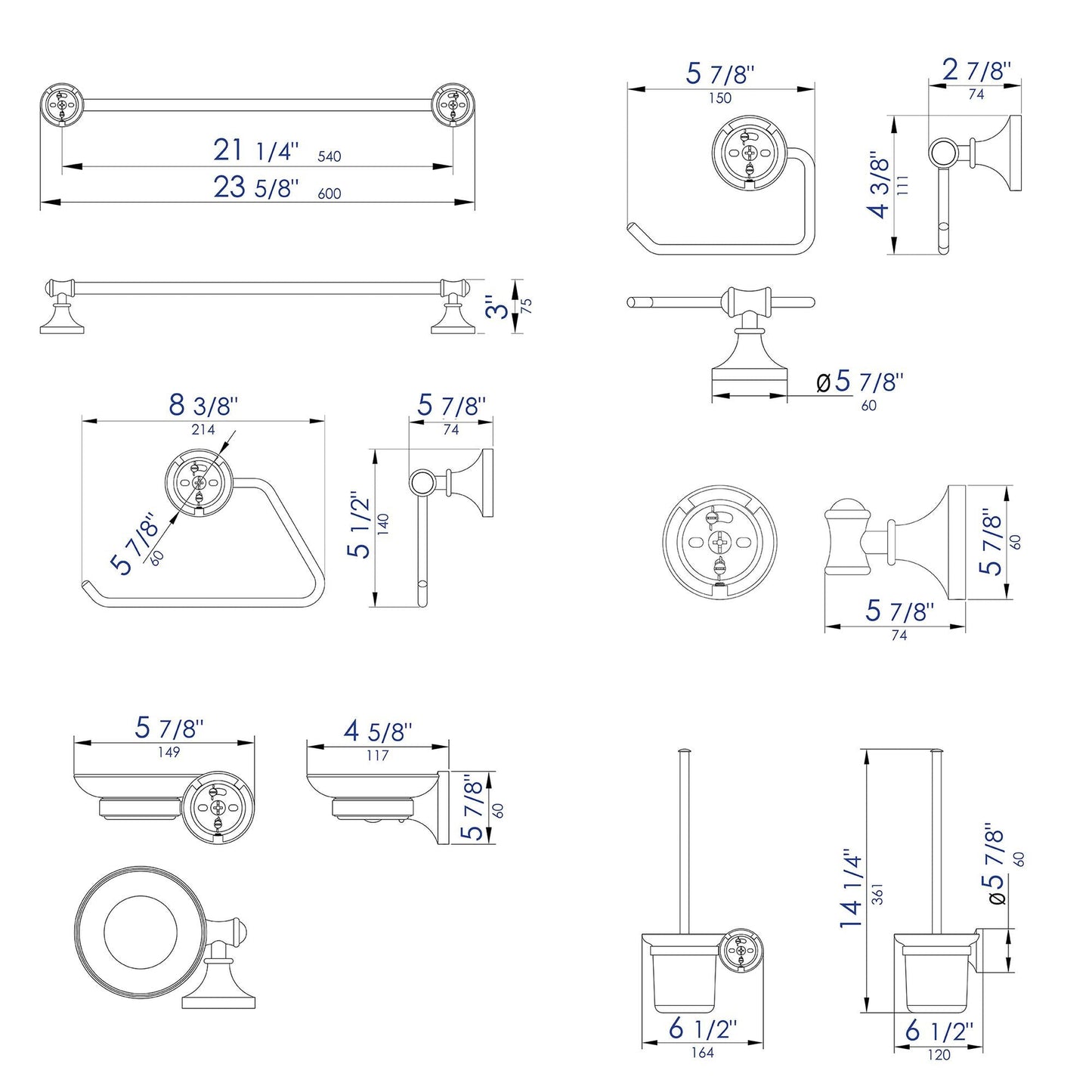 ALFI Brand AB9521-BN Brushed Nickel 6 Piece Matching Bathroom Accessory Set