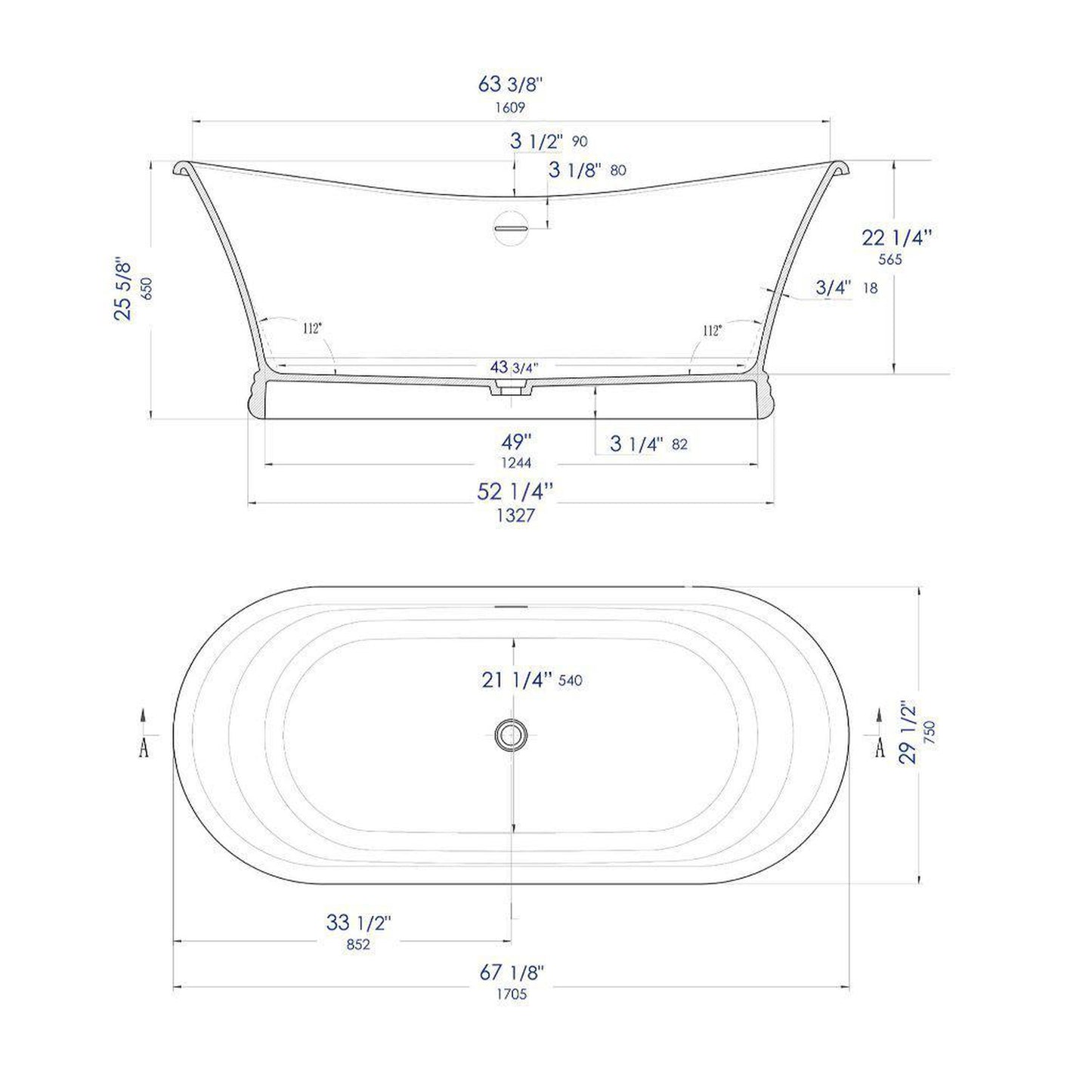 ALFI Brand AB9950 67" One Person Freestanding White Matte Pedestal Solid Surface Resin Bathtub