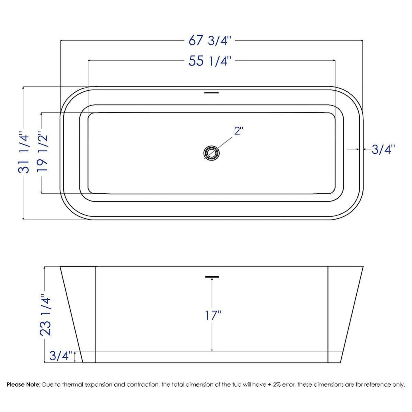 ALFI Brand AB9952BM 67" Black & White Matte Rectangular Solid Surface Resin Soaking Bathtub