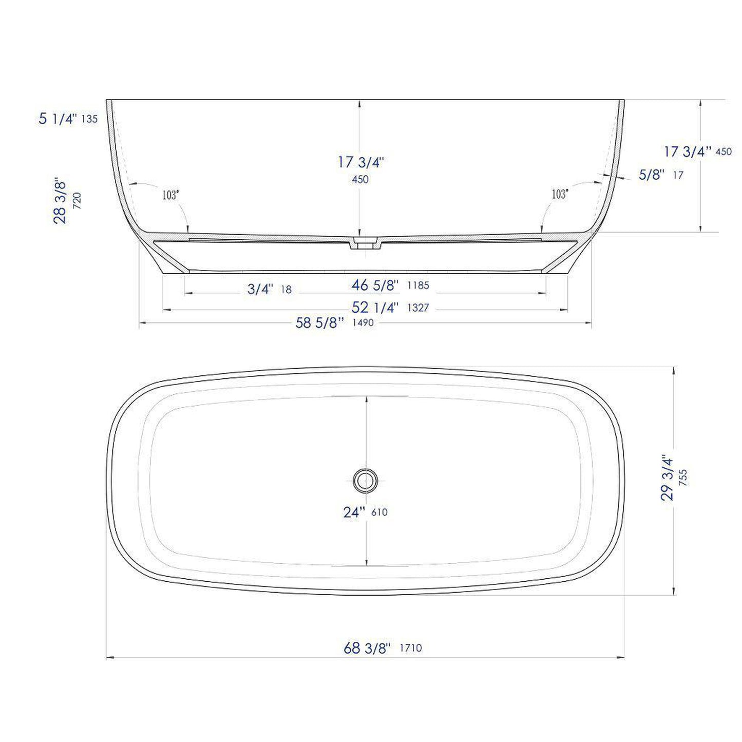 ALFI Brand AB9980 67" One Person Freestanding White Matte Solid Surface Resin Bathtub
