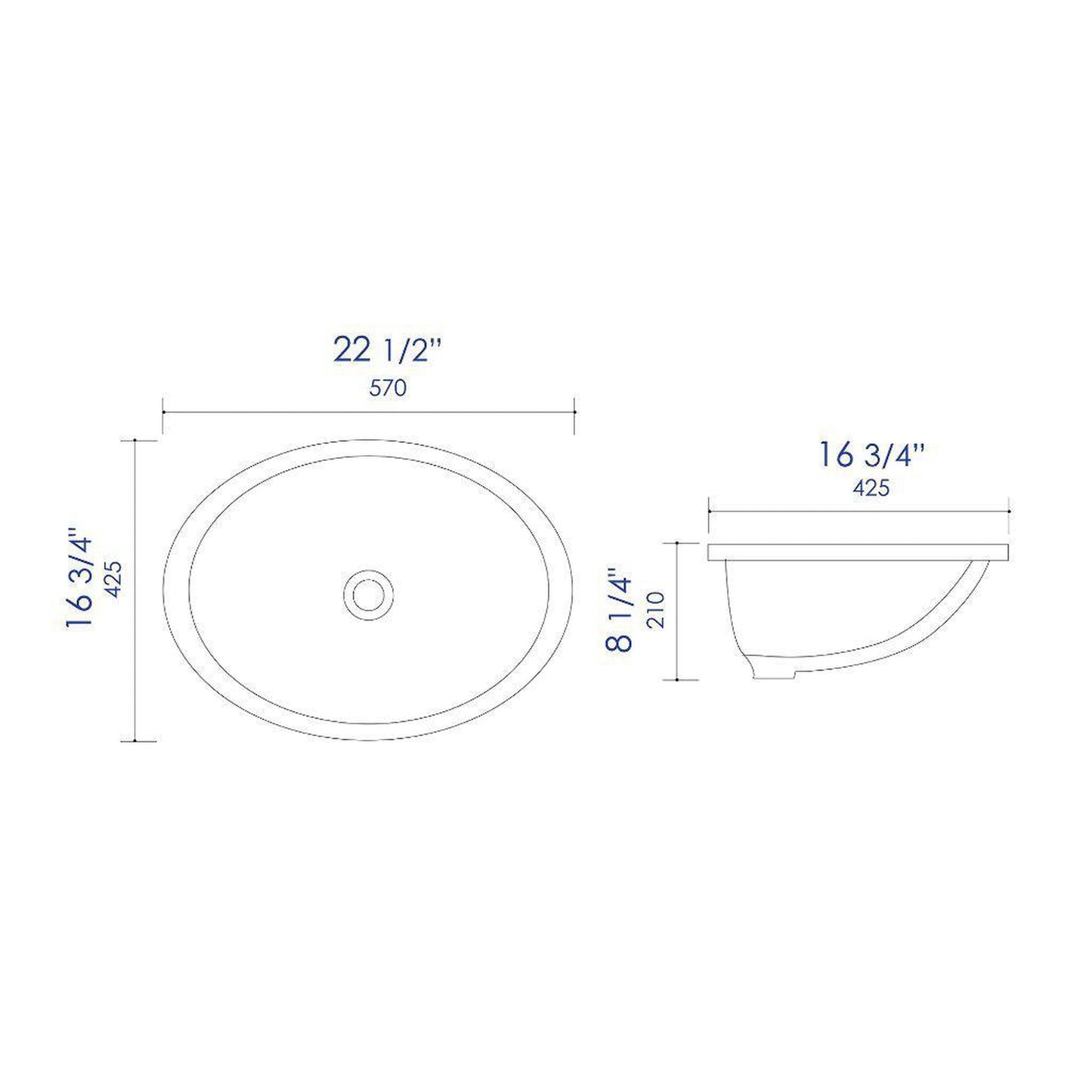 ALFI Brand ABC602 23" White Glossy Undermount Oval Ceramic Bathroom Sink With Overflow