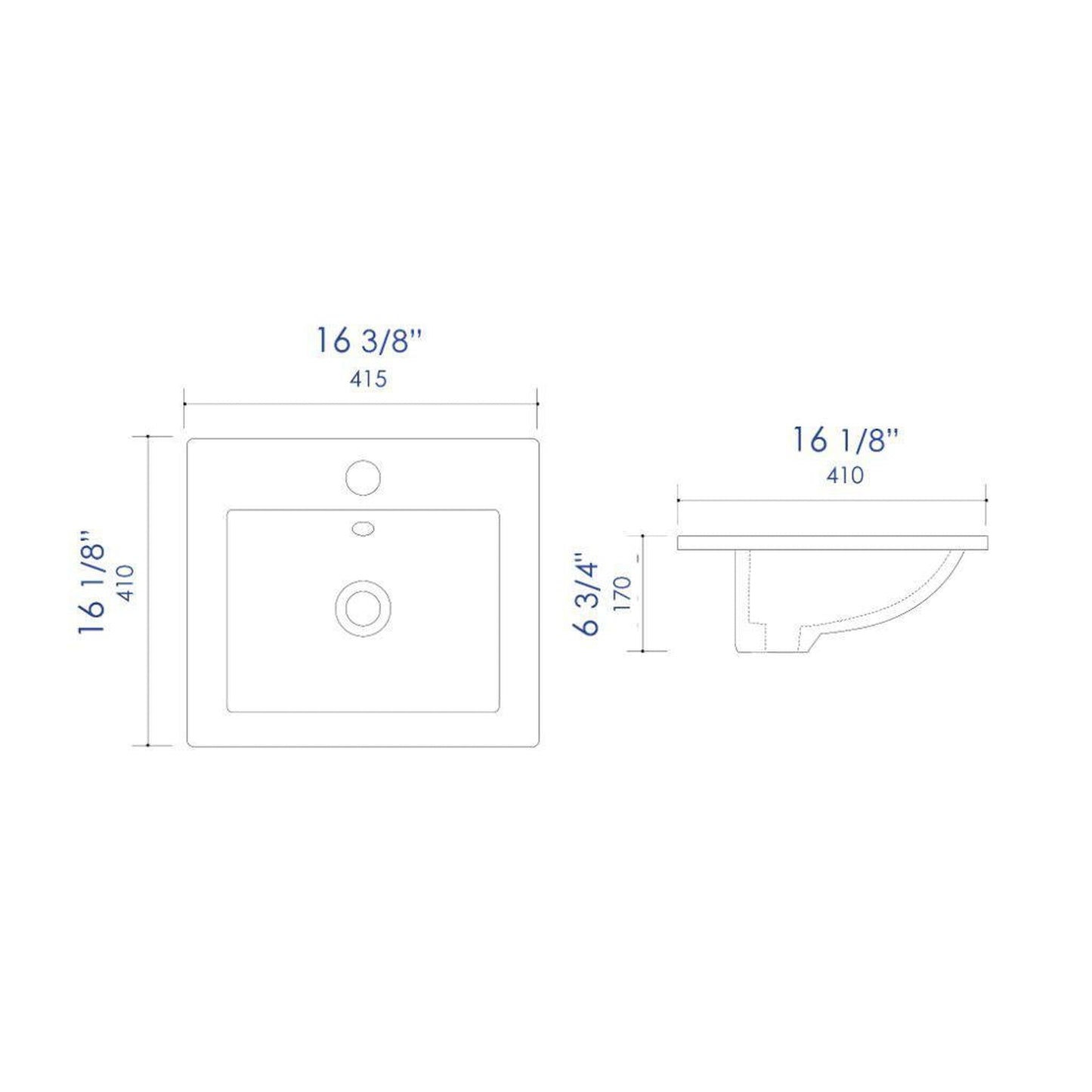 ALFI Brand ABC801 17" White Glossy Drop In Square Ceramic Bathroom Sink With Single Faucet Hole and Overflow