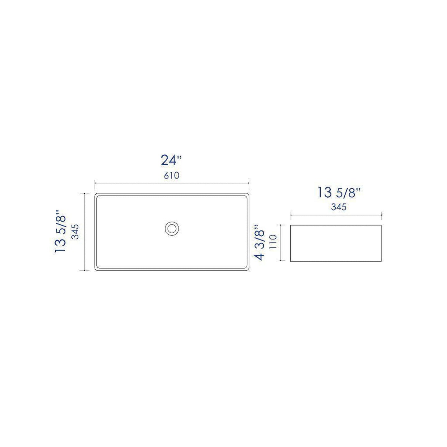 ALFI Brand ABC902-BM 24" Black Matte Above Mount Rectangle Ceramic Bathroom Sink With Overflow