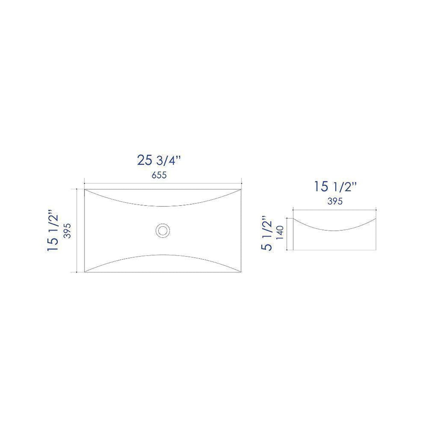 ALFI Brand ABC904 26" White Glossy Above Mount Fancy Rectangle Ceramic Bathroom Sink