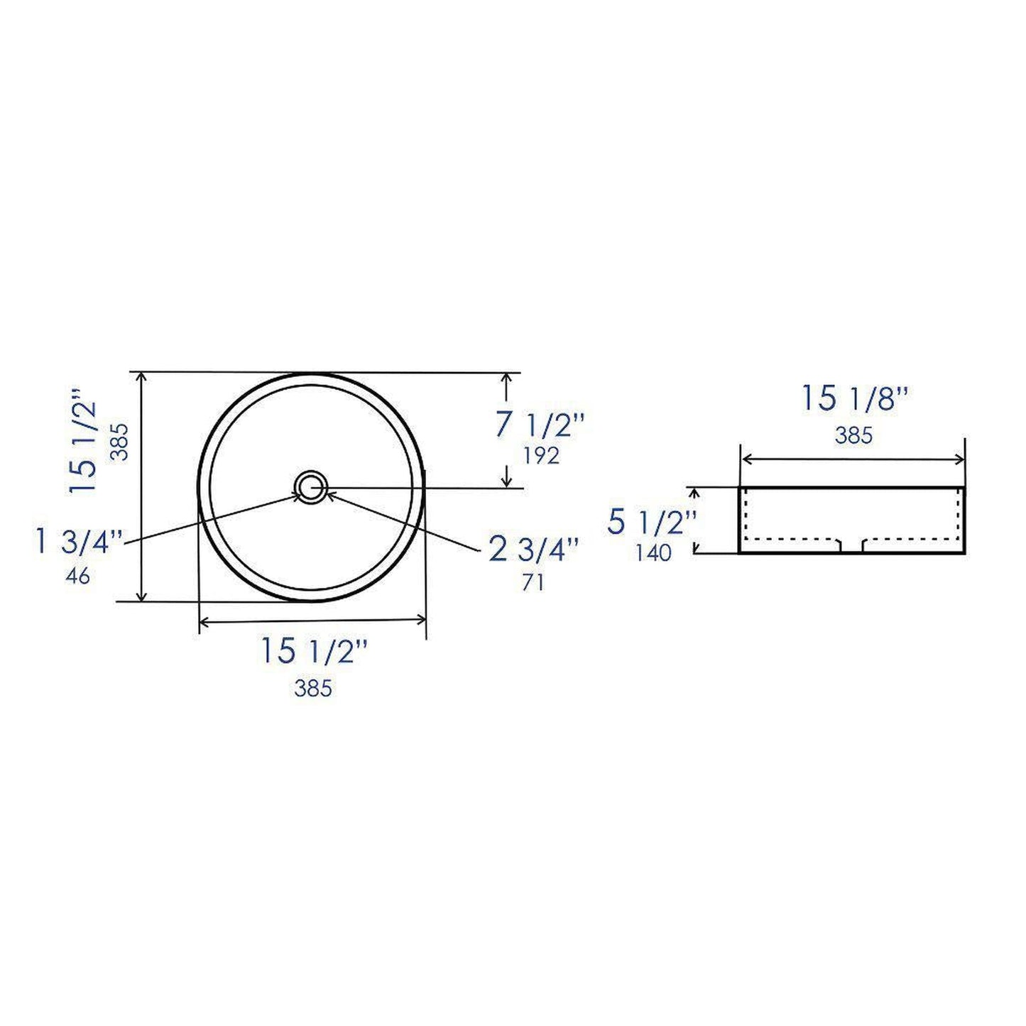 ALFI Brand ABC908 16" Black and White Above Mount Round Ceramic Bathroom Sink