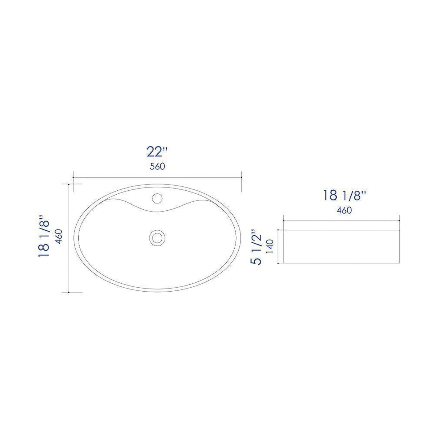 ALFI Brand ABC910 22" White Above Mount Oval Ceramic Bathroom Sink With Single Faucet Hole and Overflow