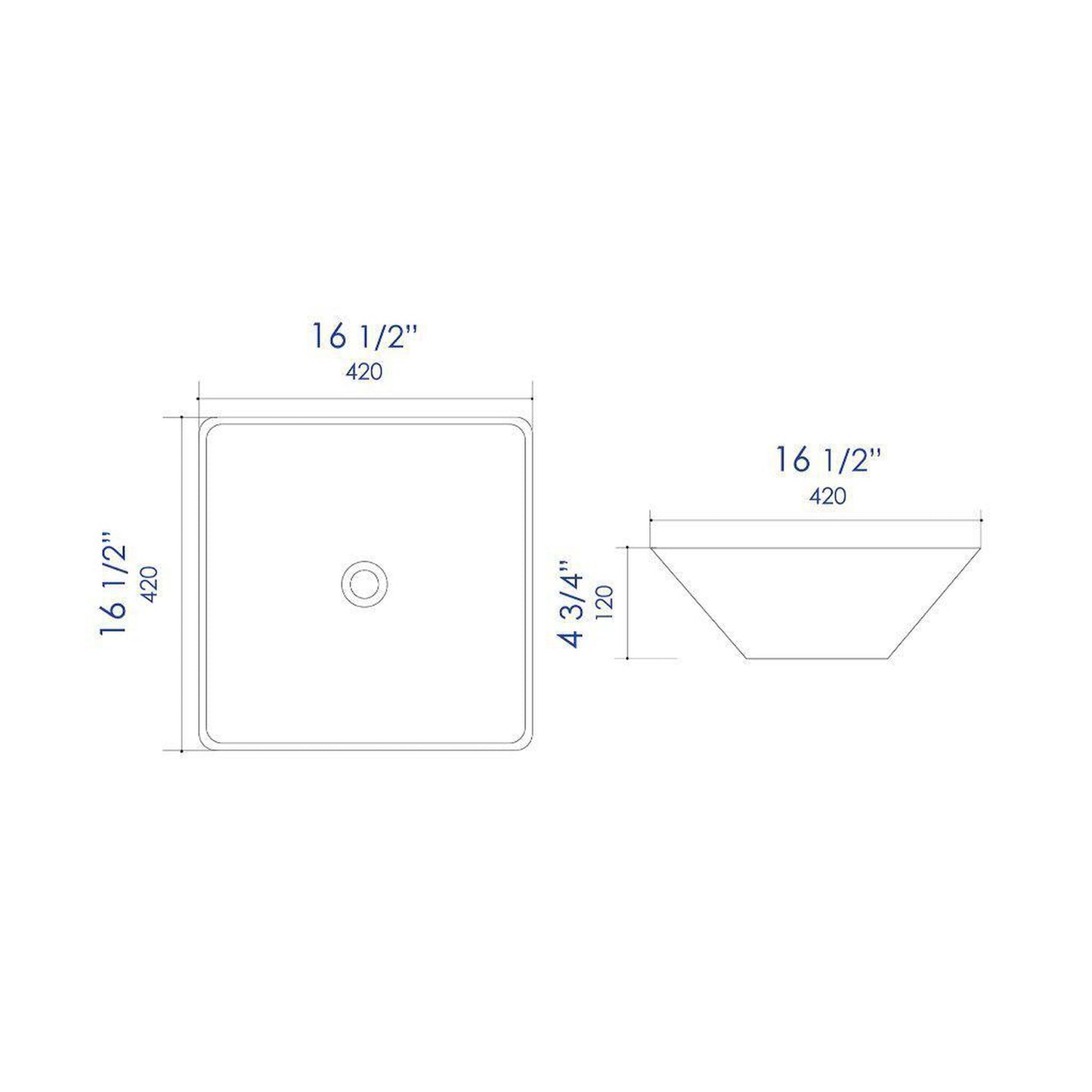 ALFI Brand ABC912 17" White Above Mount Square Ceramic Bathroom Sink