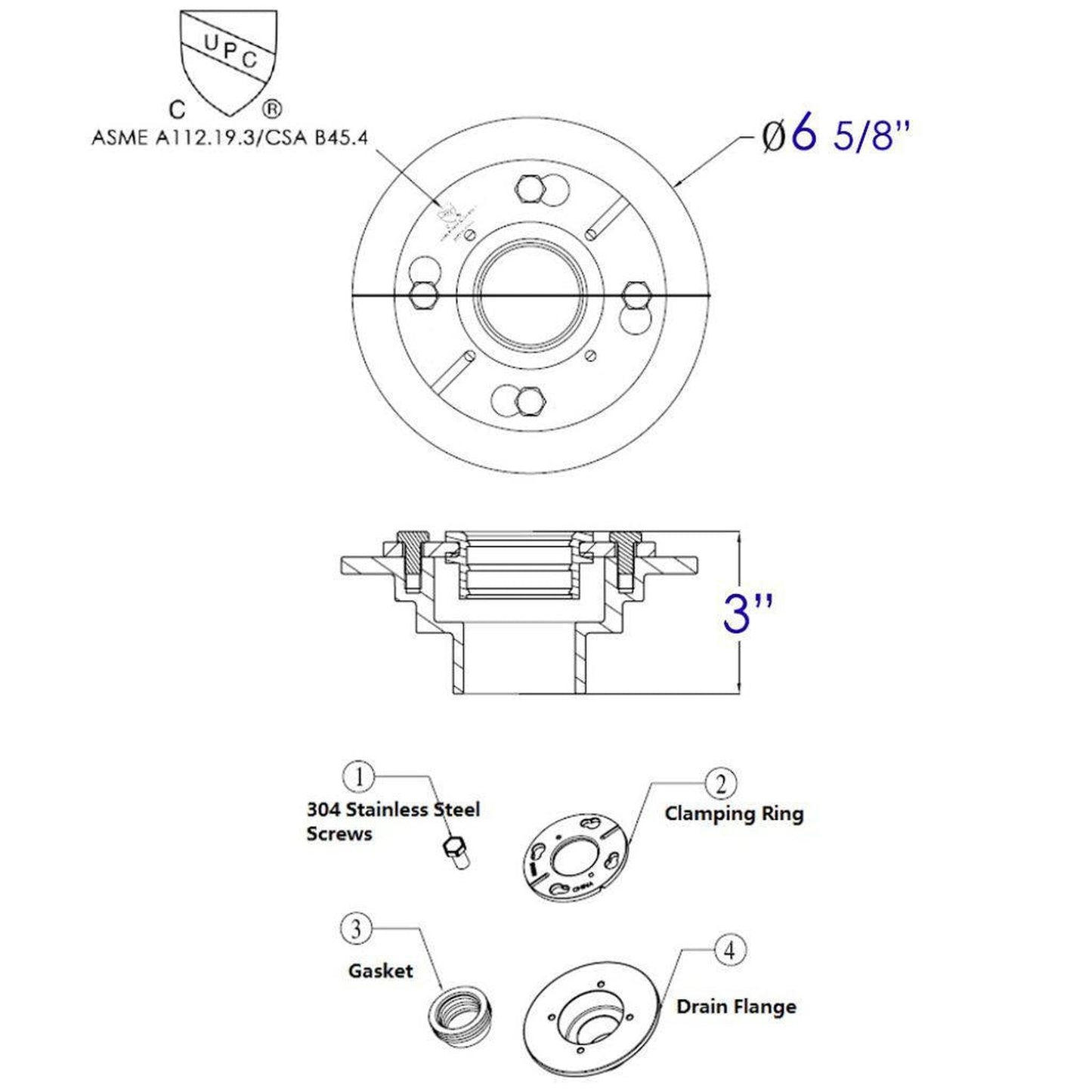 ALFI Brand ABDB55CI Round Cast Iron Shower Drain Base With Rubber Fitting