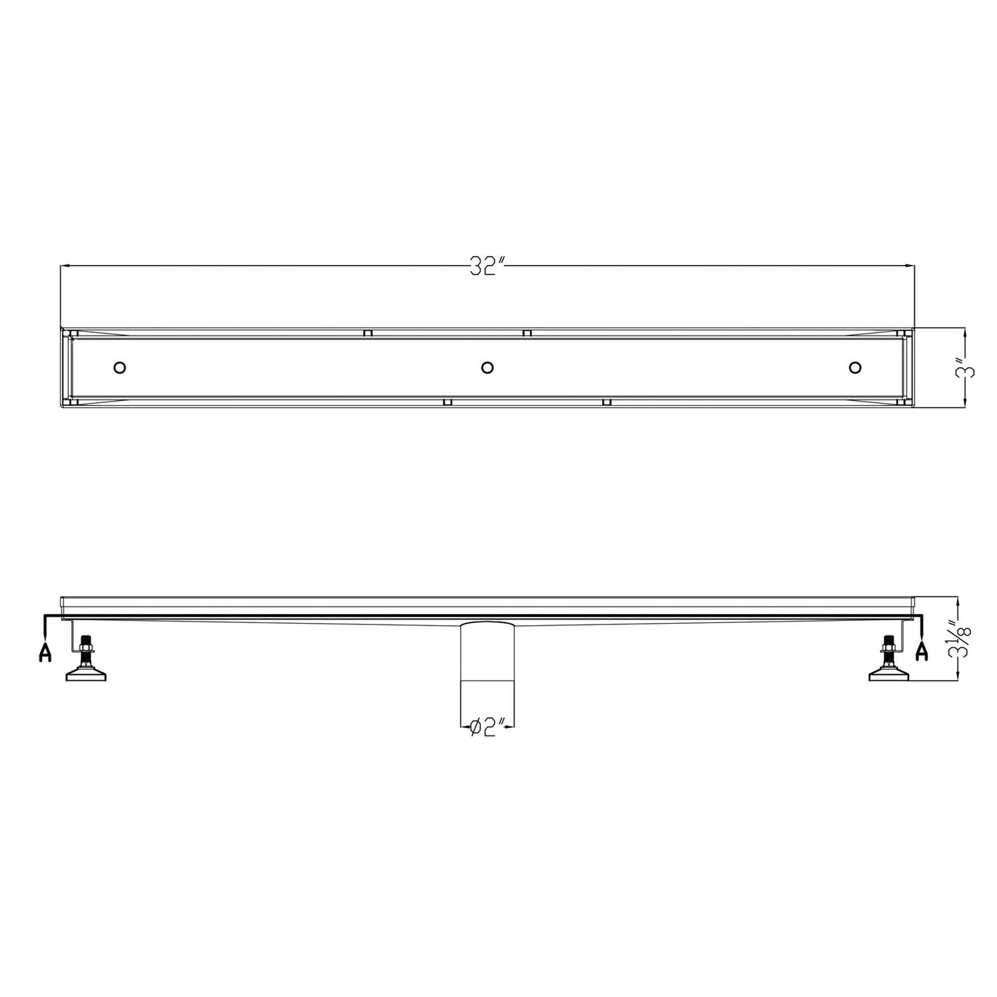 ALFI Brand ABLD32A 32" Brushed Stainless Steel Rectangle Linear Shower Drain Without Cover