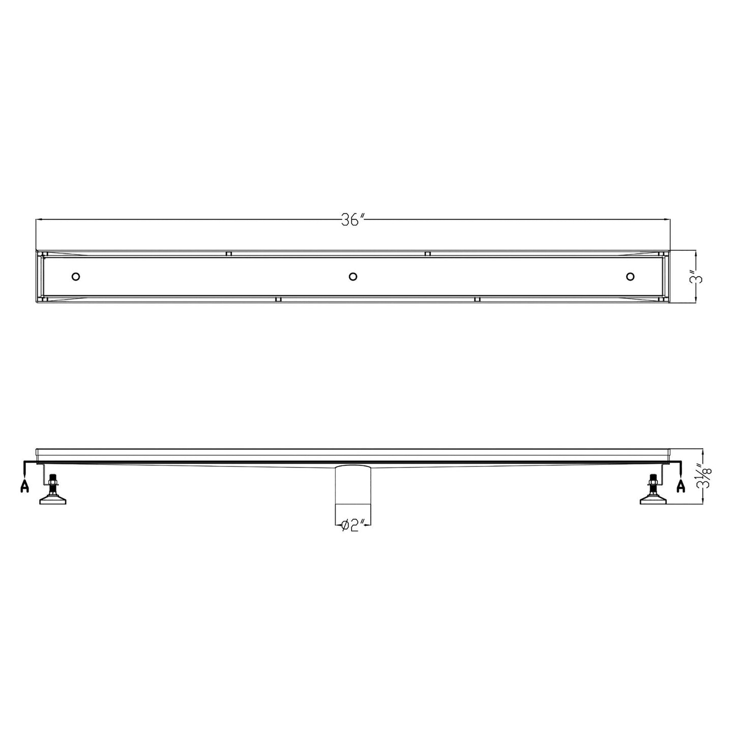 ALFI Brand ABLD36A 36" Brushed Stainless Steel Rectangle Linear Shower Drain Without Cover