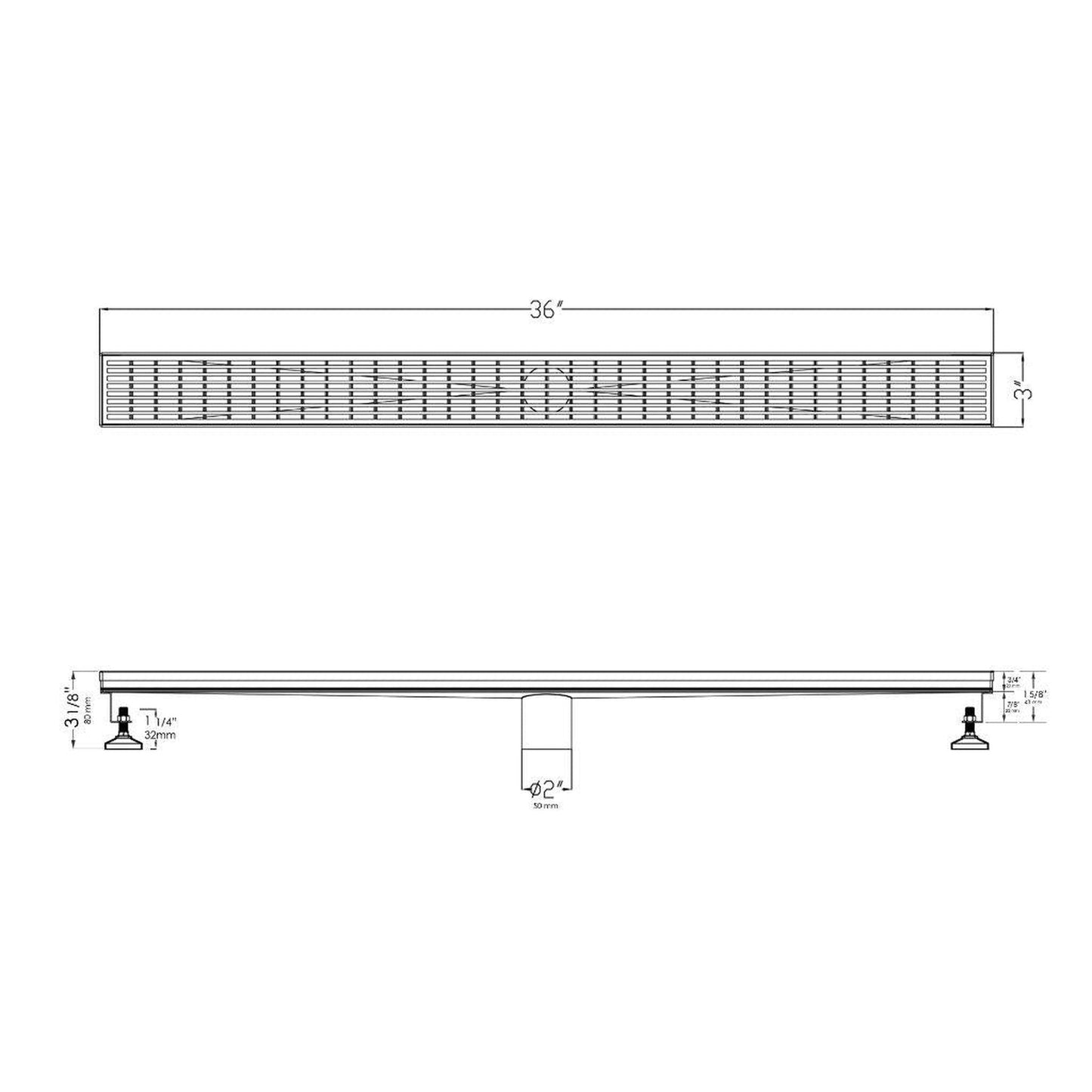 ALFI Brand ABLD36D 36" Brushed Stainless Steel Rectangle Linear Shower Drain With Groove Lines