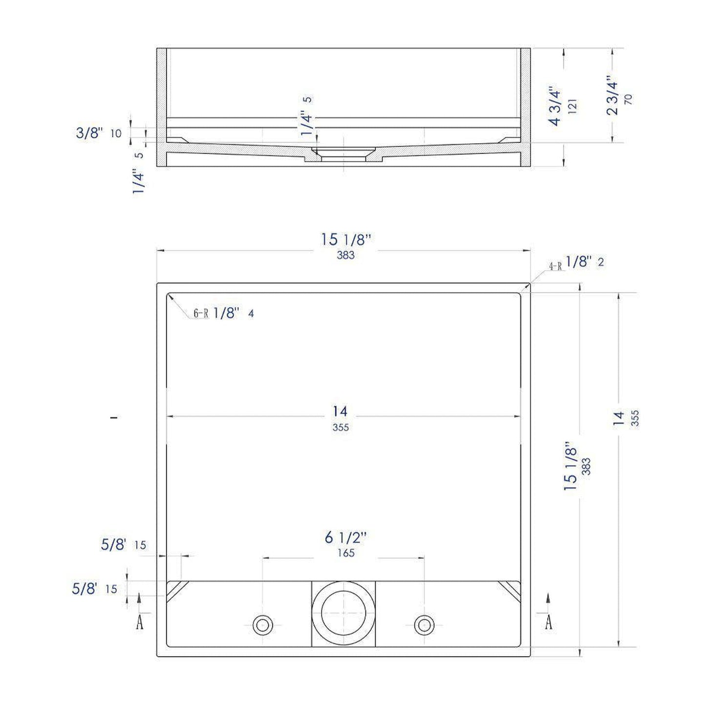 ALFI Brand ABRS14SBM 14" Black Matte Square Solid Surface Resin Bathroom Sink With Chrome Drain