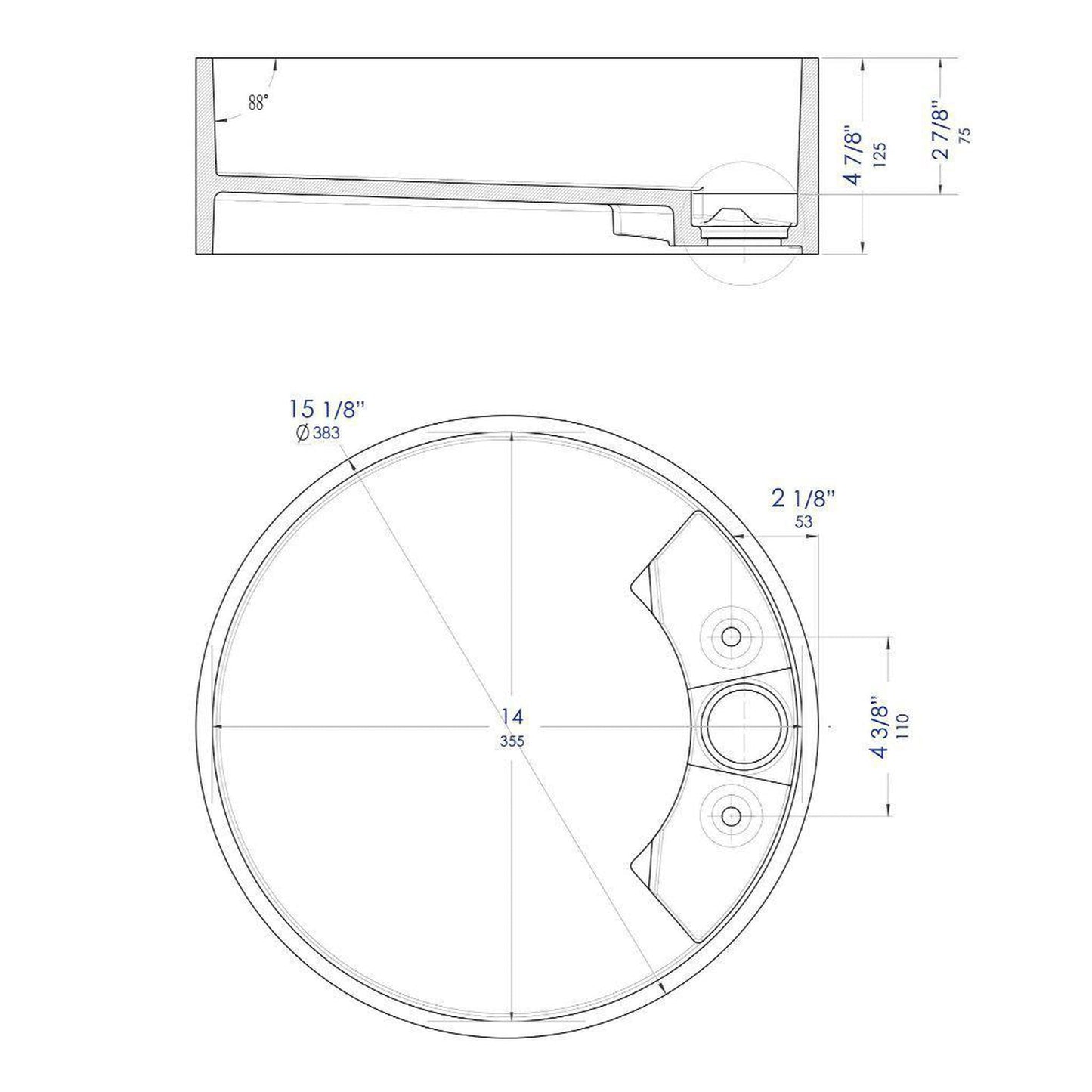ALFI Brand ABRS15RBM 15" Black Matte Above Mount Round Solid Surface Resin Bathroom Sink With Chrome Drain