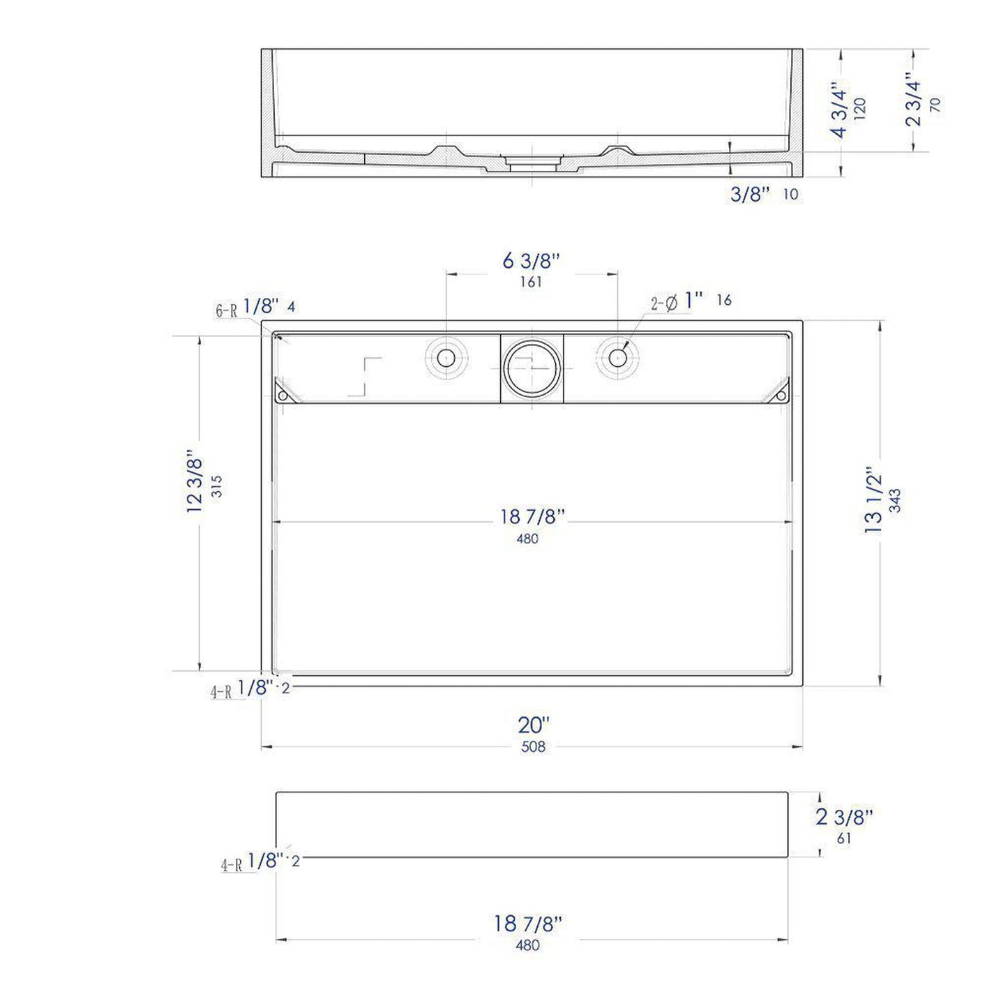 ALFI Brand ABRS2014 20" White Matte Above Mount Rectangle Solid Surface Resin Bathroom Sink With Chrome Drain