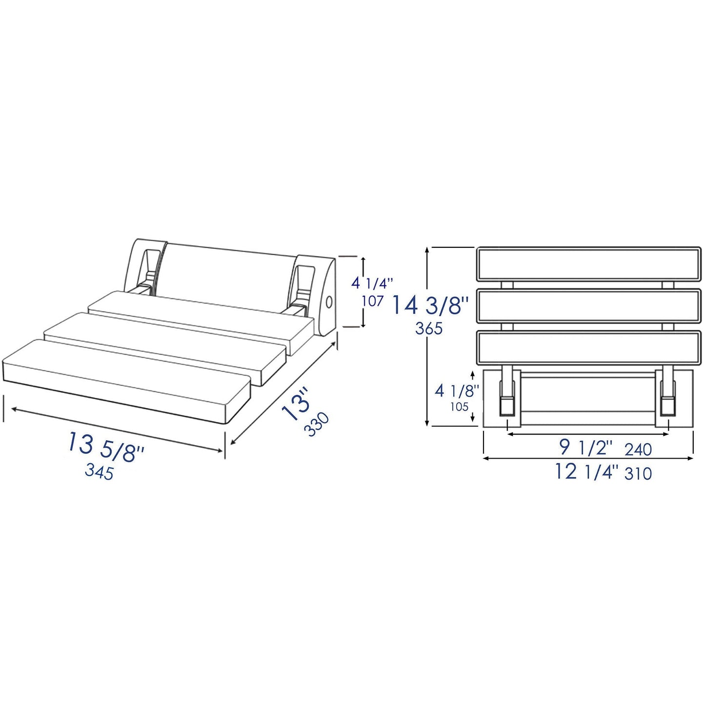 ALFI Brand ABS14-PC 14" Polished Chrome Folding Teak Wood Shower Seat Bench