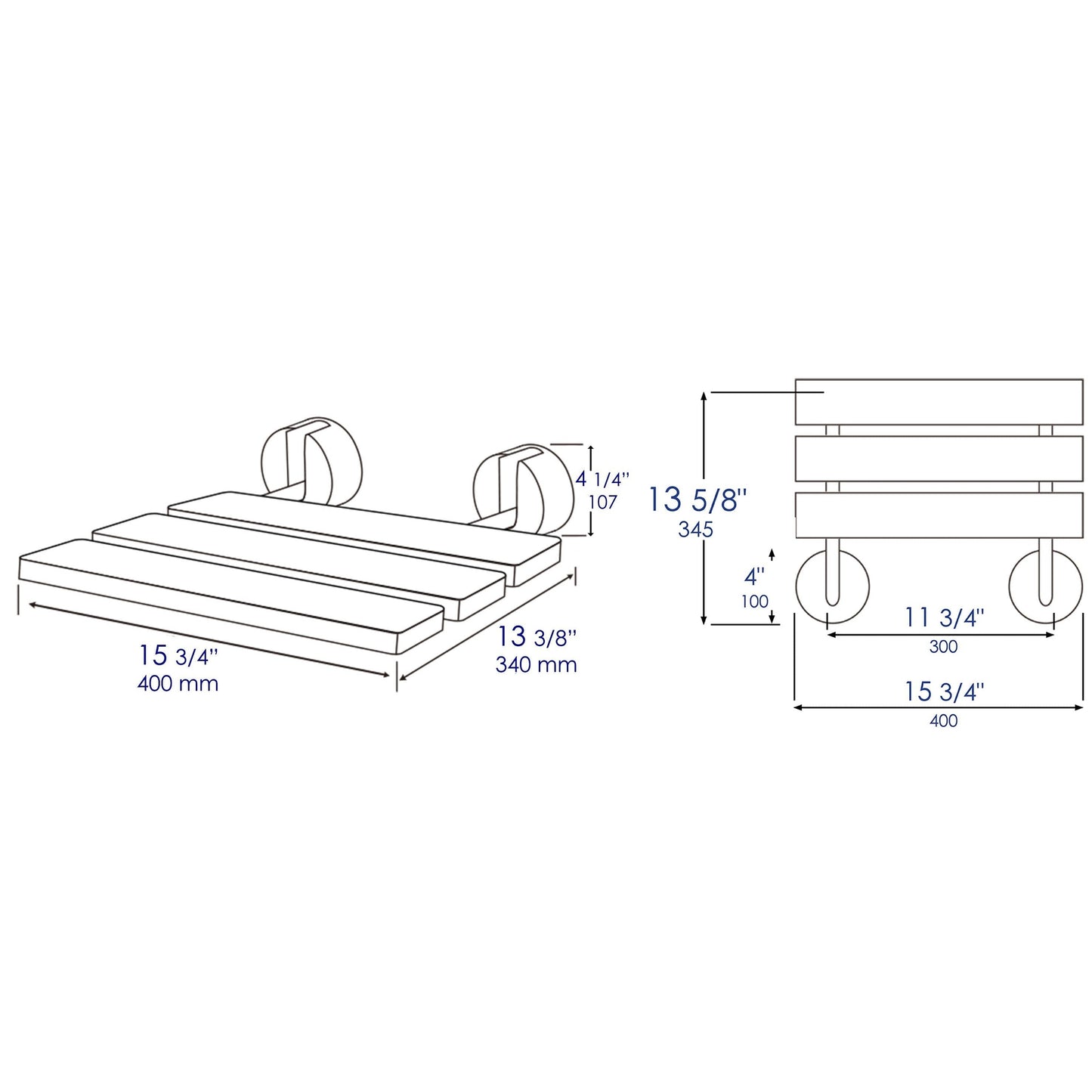 ALFI Brand ABS16R-BM 16" Black Matte Folding Teak Wood Shower Seat Bench