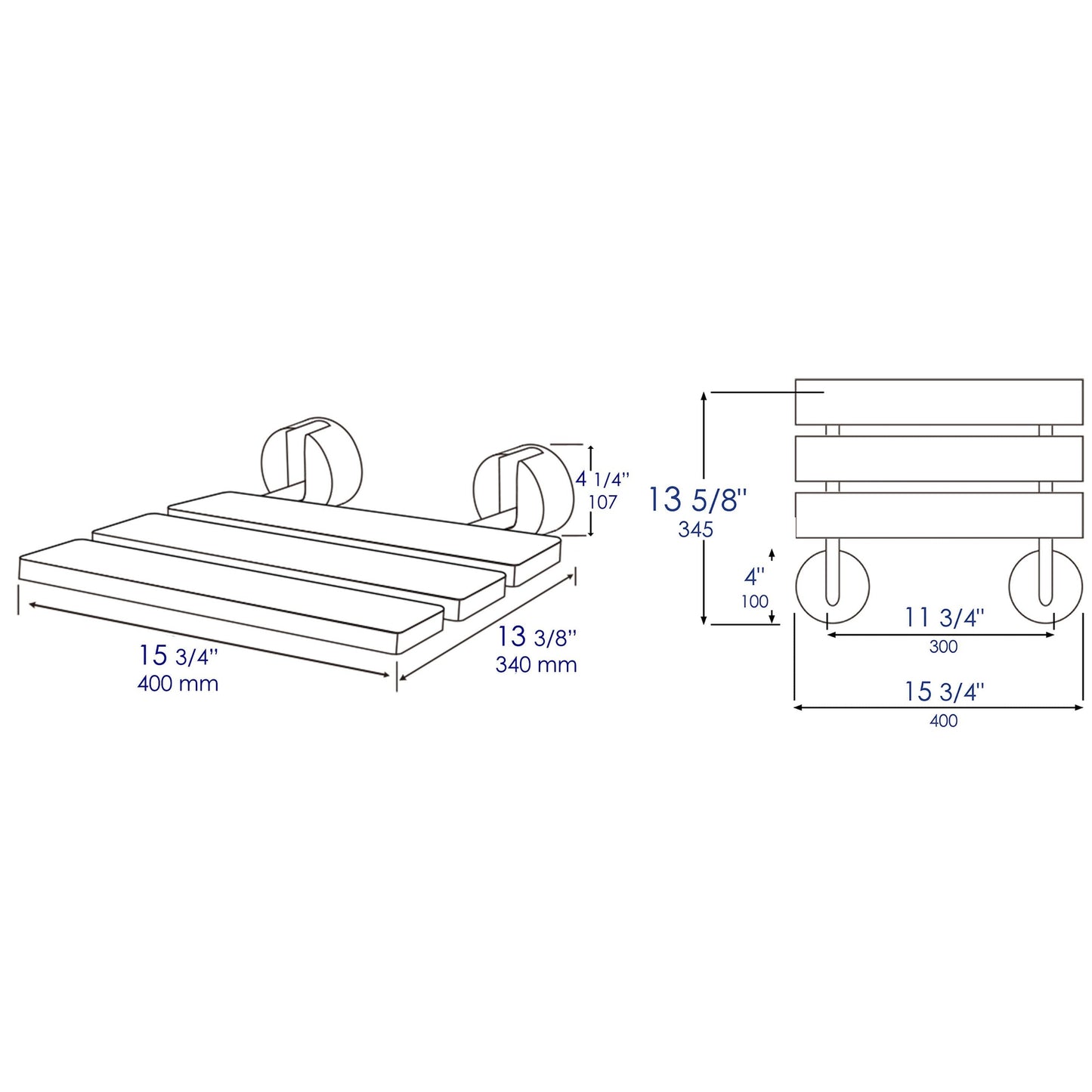 ALFI Brand ABS16R-BN 16" Brushed Nickel Folding Teak Wood Shower Seat Bench