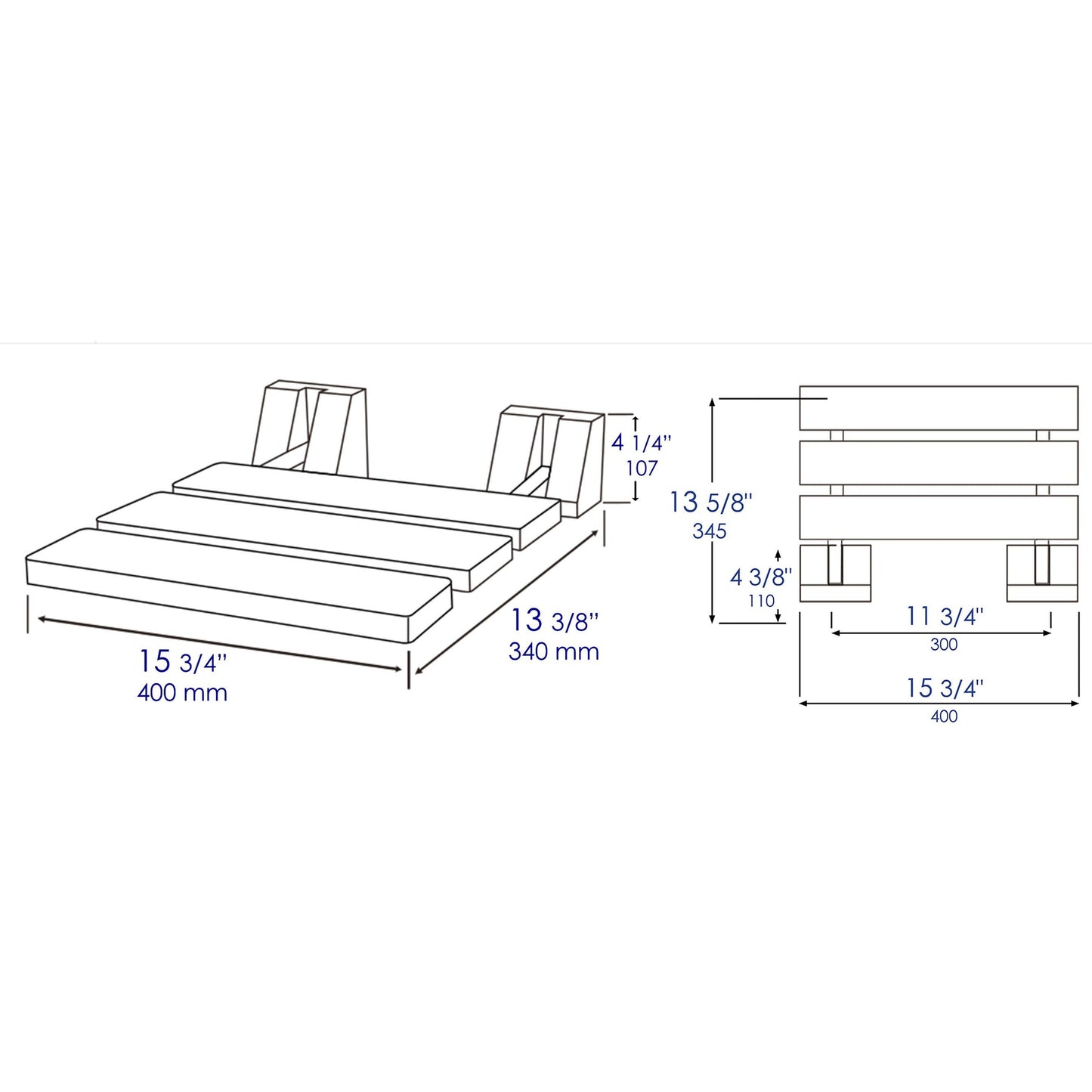 ALFI Brand ABS16S-BN 16" Brushed Nickel Folding Teak Wood Shower Seat Bench