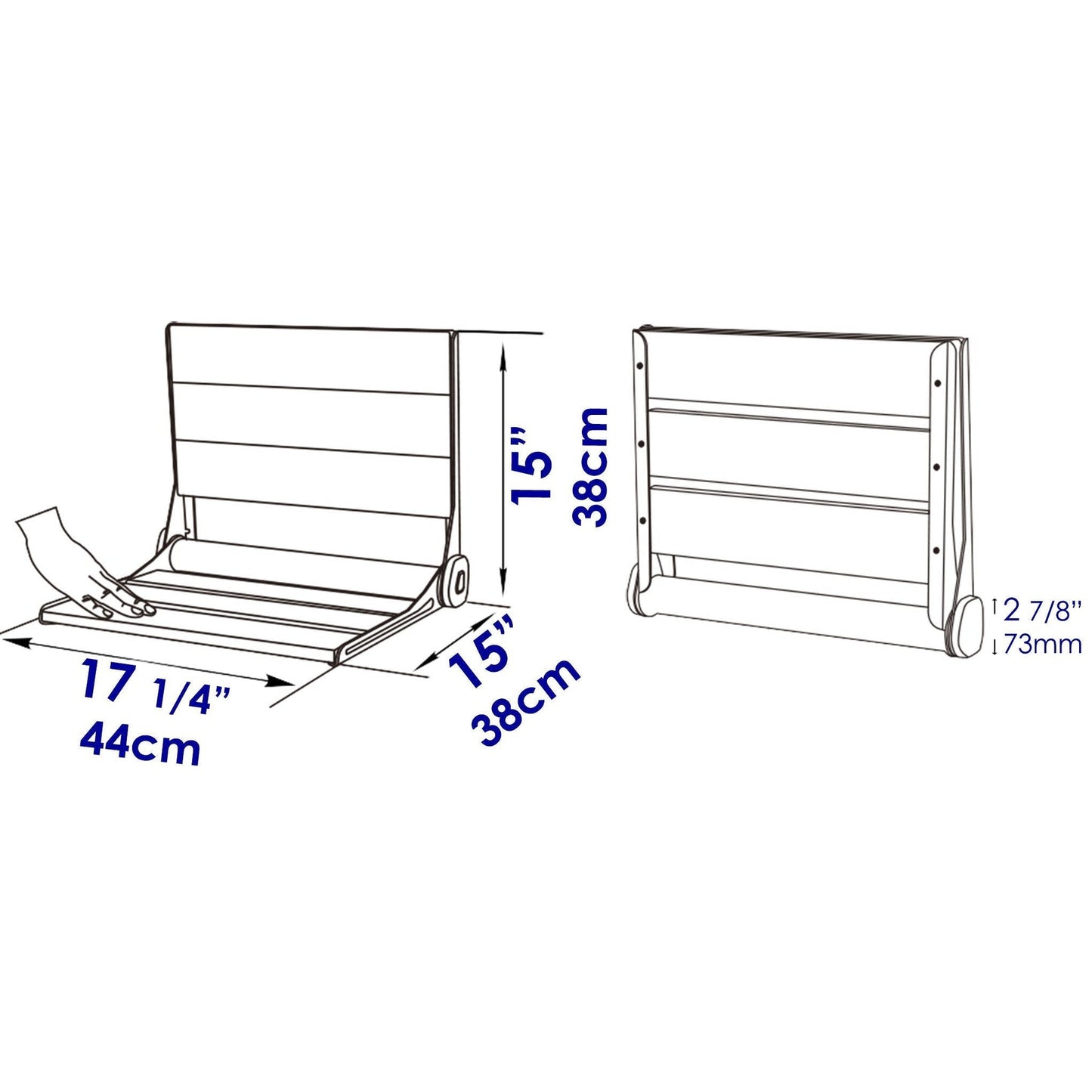 ALFI Brand ABS17-BM 17" Black Matte Folding Teak Wood Shower Seat Bench With Backrest