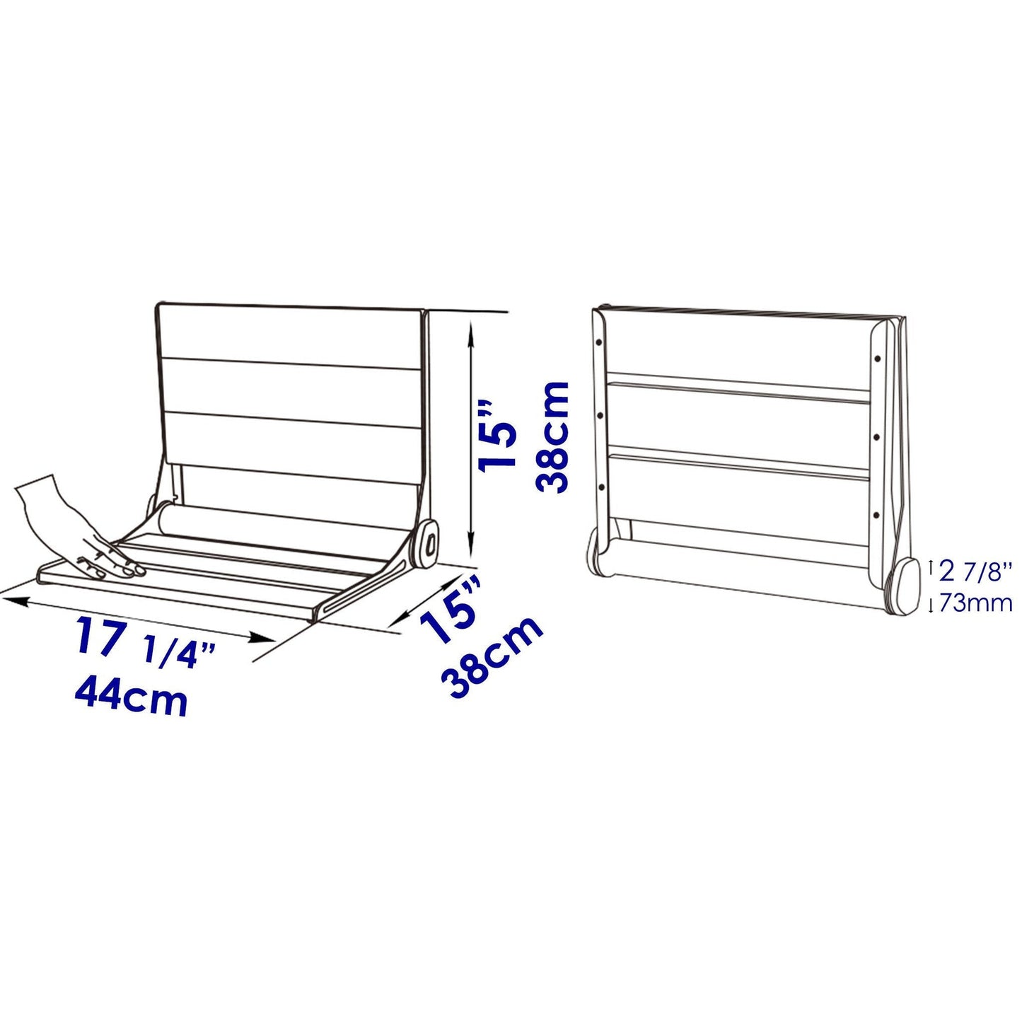 ALFI Brand ABS17-SA 17" Satin Aluminum Folding Teak Wood Shower Seat Bench With Backrest