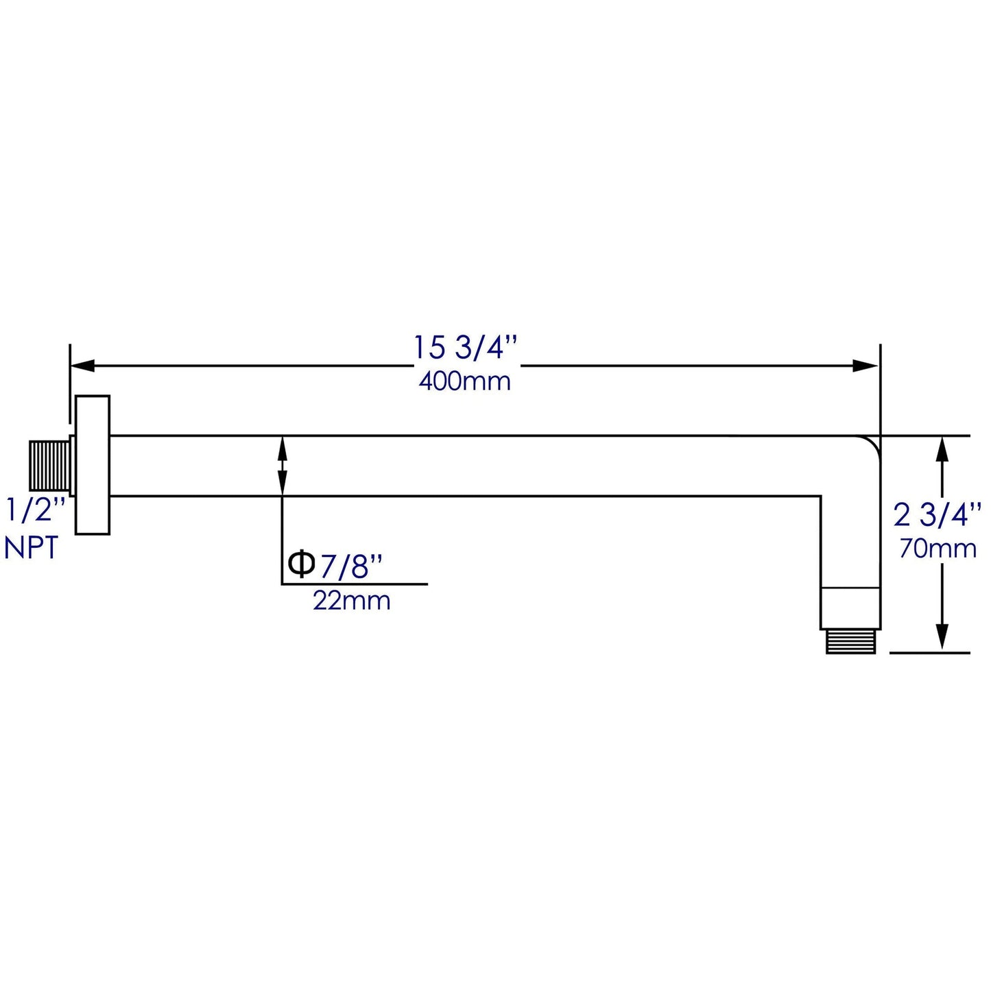 ALFI Brand ABSA16R-BM 16" Black Matte Wall-Mounted Round Solid Brass Shower Arm