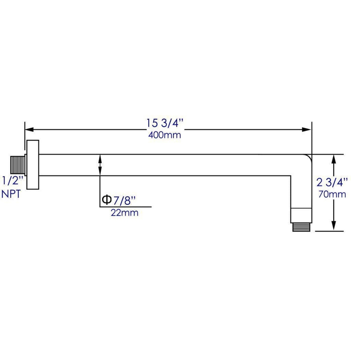 ALFI Brand ABSA16R-PC 16" Polished Chrome Wall-Mounted Round Solid Brass Shower Arm