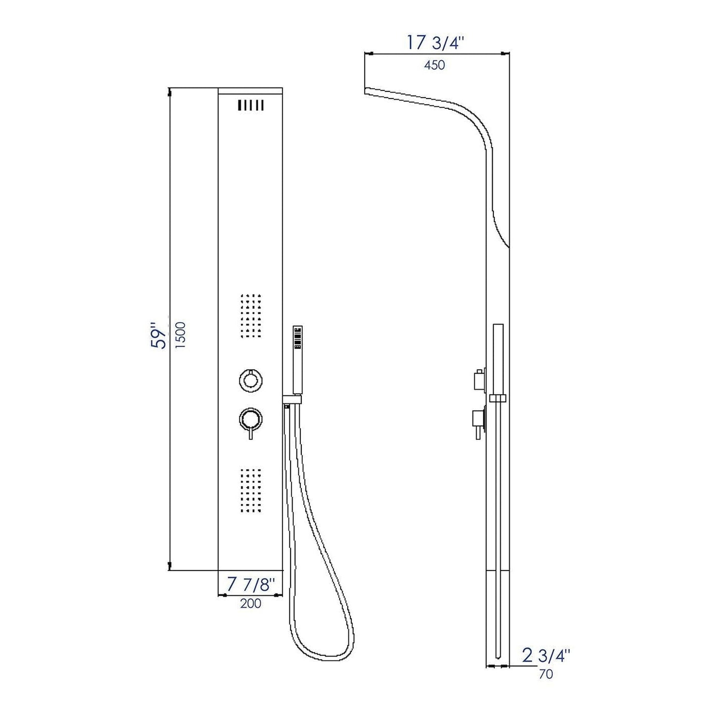 ALFI Brand ABSP20 Brushed Stainless Steel Rectangle Shower Panel With 2 Body Sprays