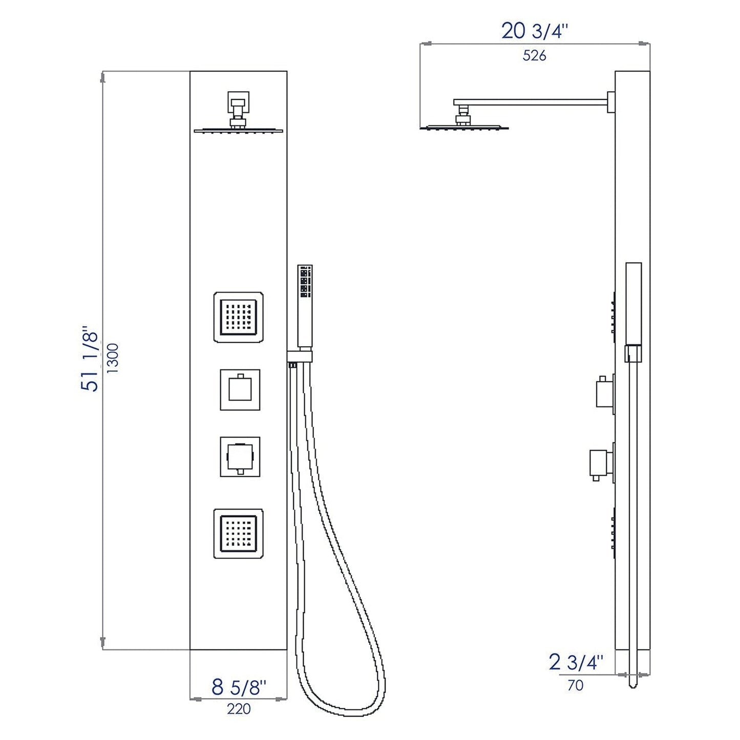 ALFI Brand ABSP60W White Aluminum Rectangle Shower Panel With 2 Body Sprays and Rain Shower Head