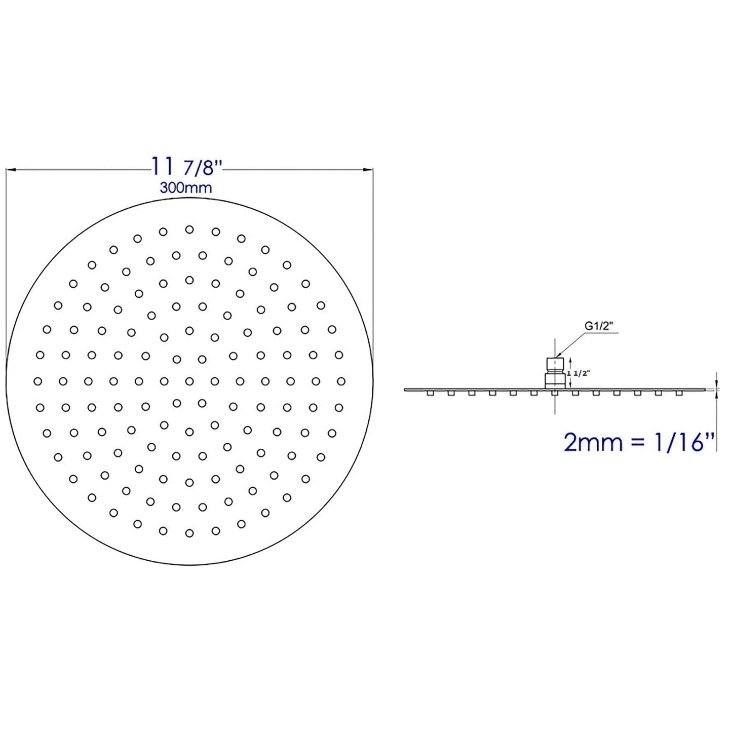 ALFI Brand RAIN12R-BM 12" Round Matte Black Stainless Steel Wall or Ceiling Mounted Ultra Thin Rain Brass Shower Head