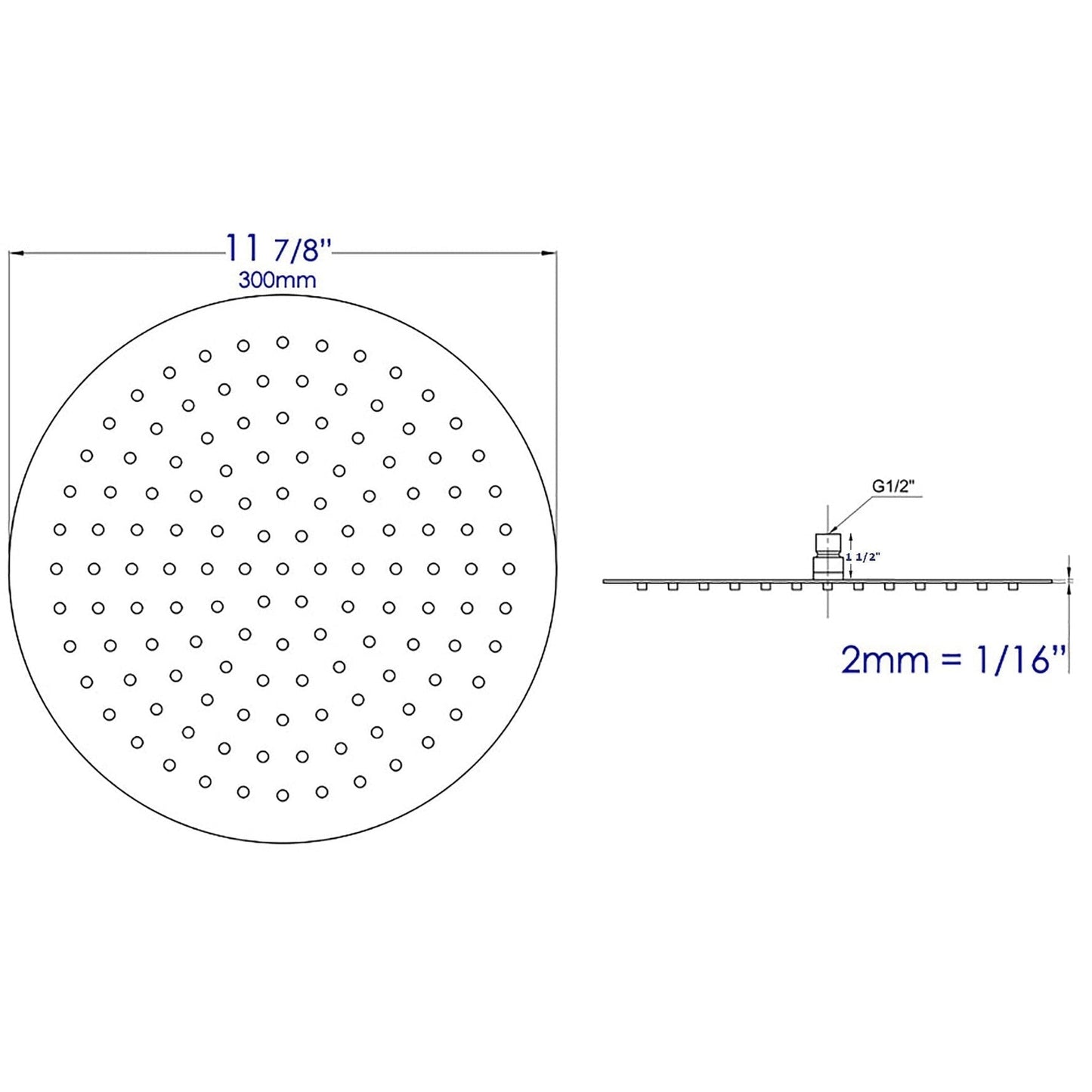 ALFI Brand RAIN12R-BSS 12" Round Solid Brushed Stainless Steel Wall or Ceiling Mounted Ultra Thin Rain Brass Shower Head