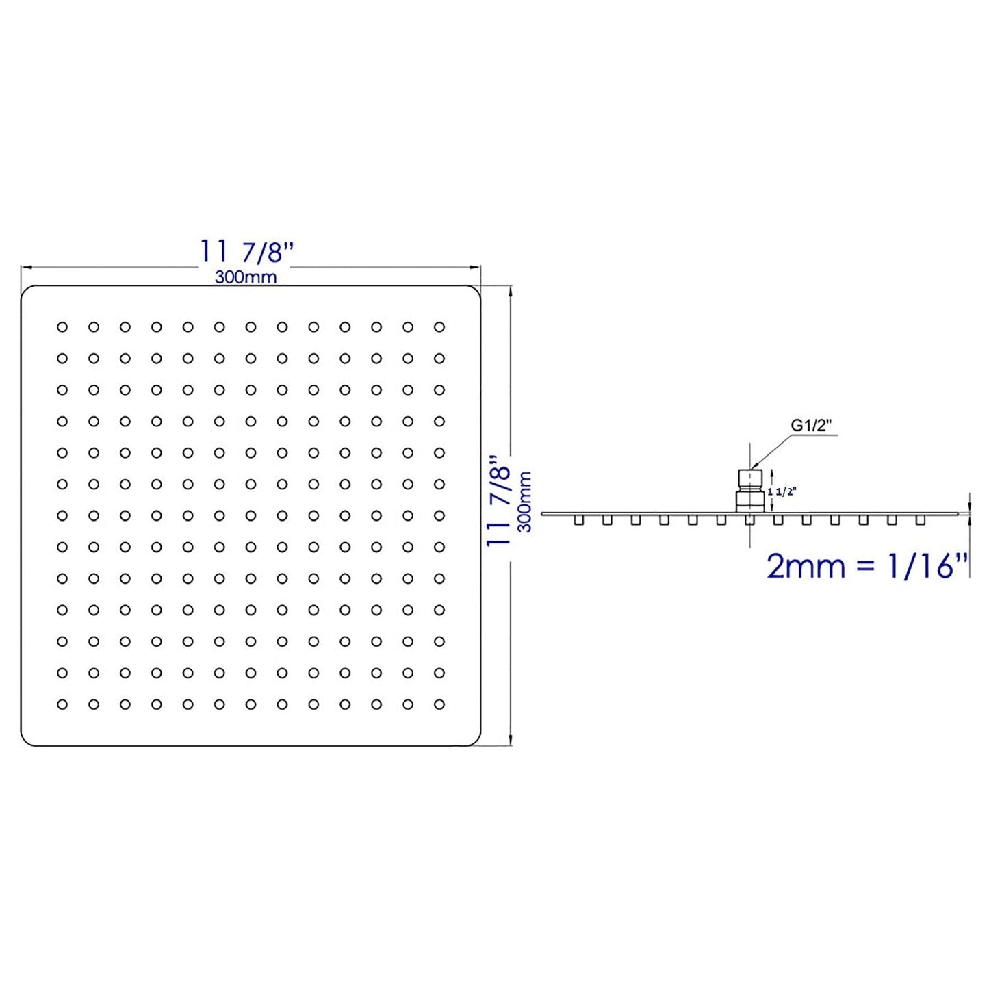 ALFI Brand RAIN12S-BSS 12" Square Solid Brushed Stainless Steel Wall or Ceiling Mounted Ultra Thin Rain Brass Shower Head
