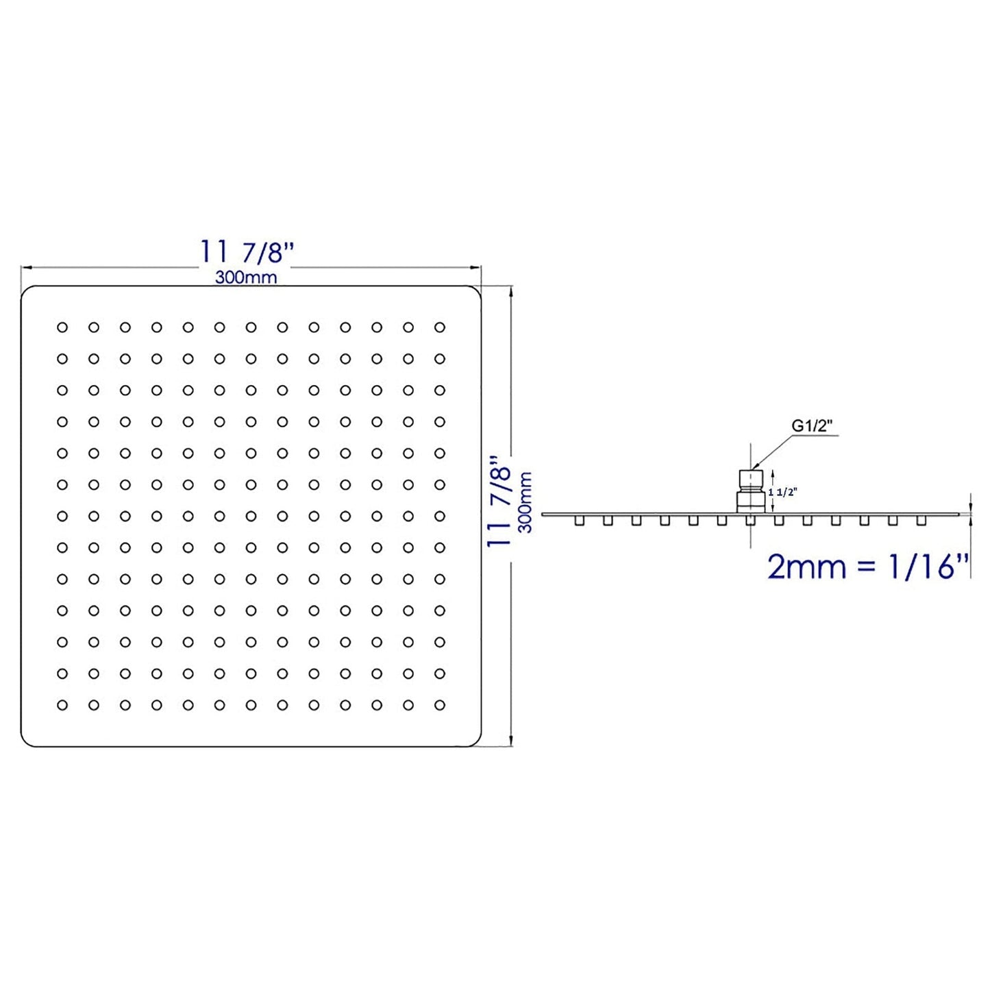 ALFI Brand RAIN12S-PSS 12" Square Solid Polished Stainless Steel Wall or Ceiling Mounted Ultra Thin Rain Brass Shower Head