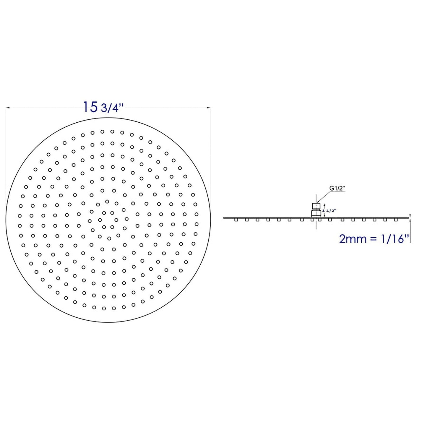 ALFI Brand RAIN16R-BSS 16" Round Solid Brushed Stainless Steel Wall or Ceiling Mounted Ultra Thin Rain Brass Shower Head