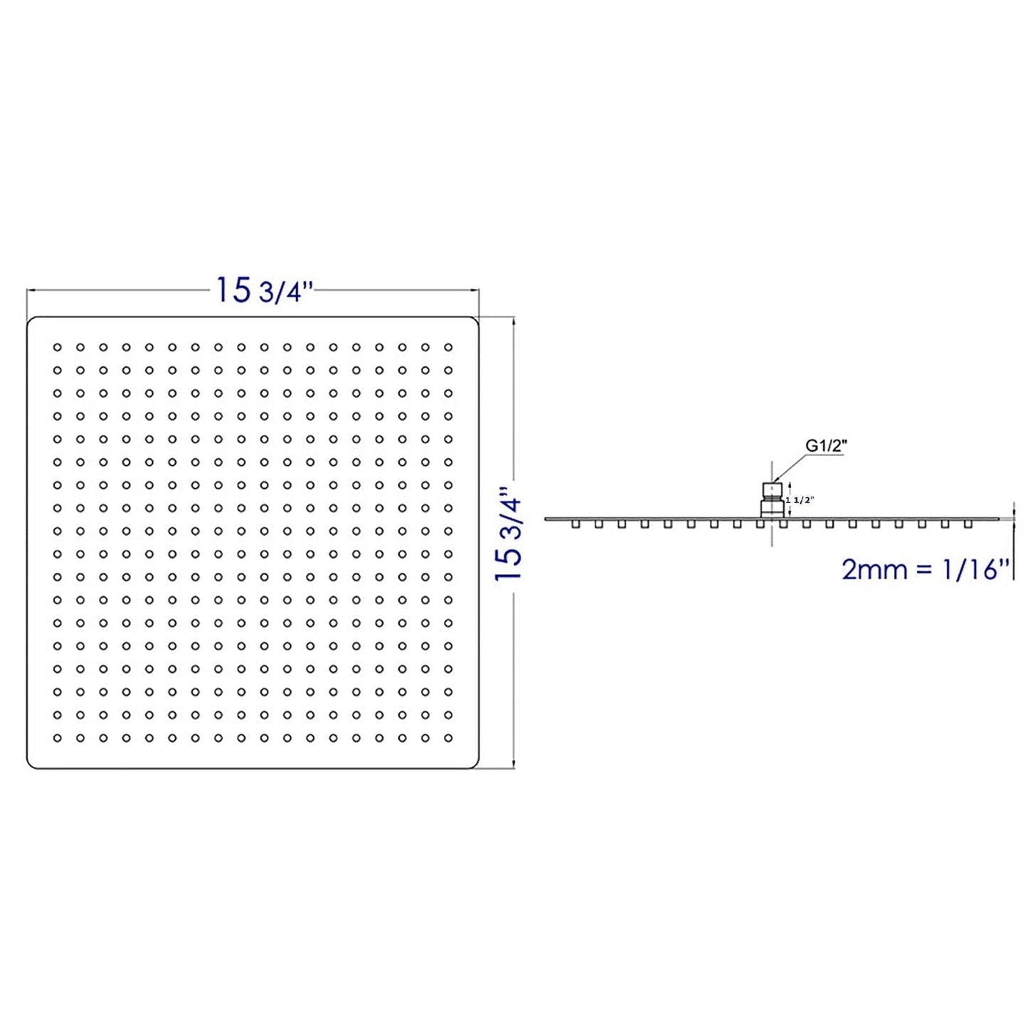 ALFI Brand RAIN16S-BM 16" Square Matte Black Stainless Steel Wall or Ceiling Mounted Ultra Thin Rain Brass Shower Head