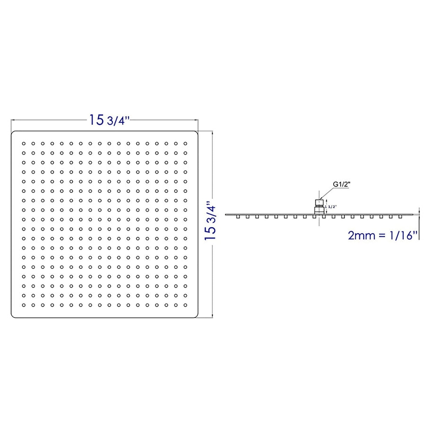 ALFI Brand RAIN16S-PSS 16" Square Solid Polished Stainless Steel Wall or Ceiling Mounted Ultra Thin Rain Brass Shower Head
