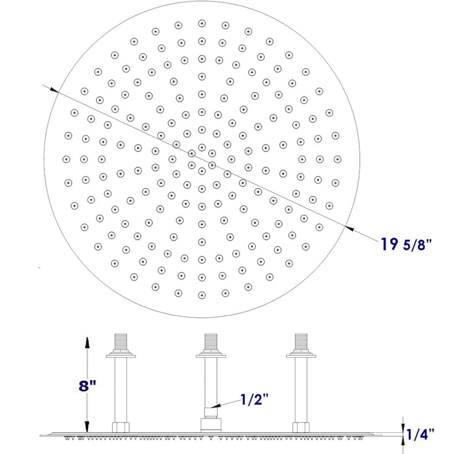 ALFI Brand RAIN20R-PSS 20" Round Polished Solid Stainless Steel Wall or Ceiling Mounted Ultra Thin Rain Brass Shower Head